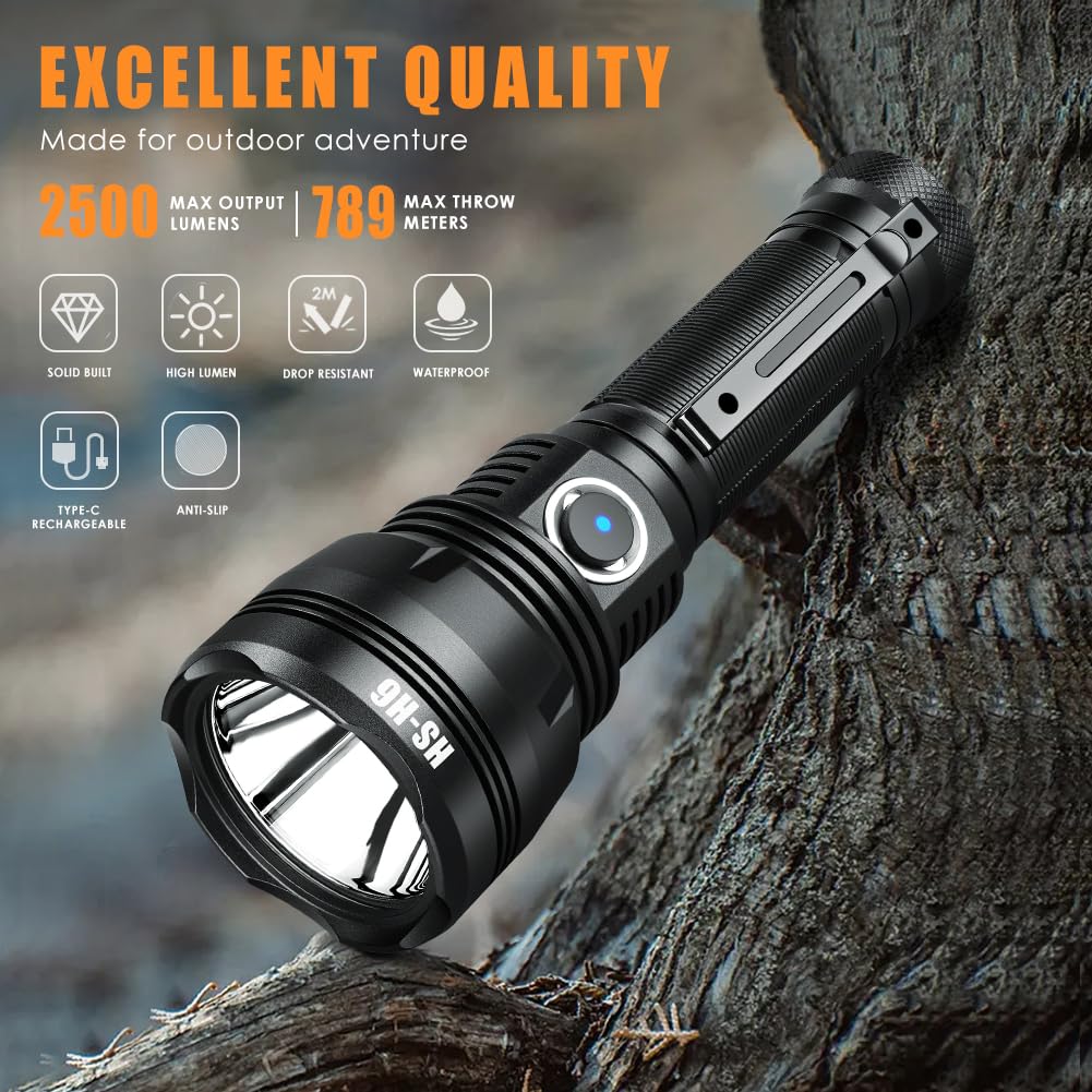 Home Safety H7 Edc Usb Rechargeable Flashlight, High Lumens Utility Flashligt Powerful Pocket Light With Sft-40 Led & Tir Lens Bright Waterproof Torch For Home Emergency,Home (H6 Powerful Light)