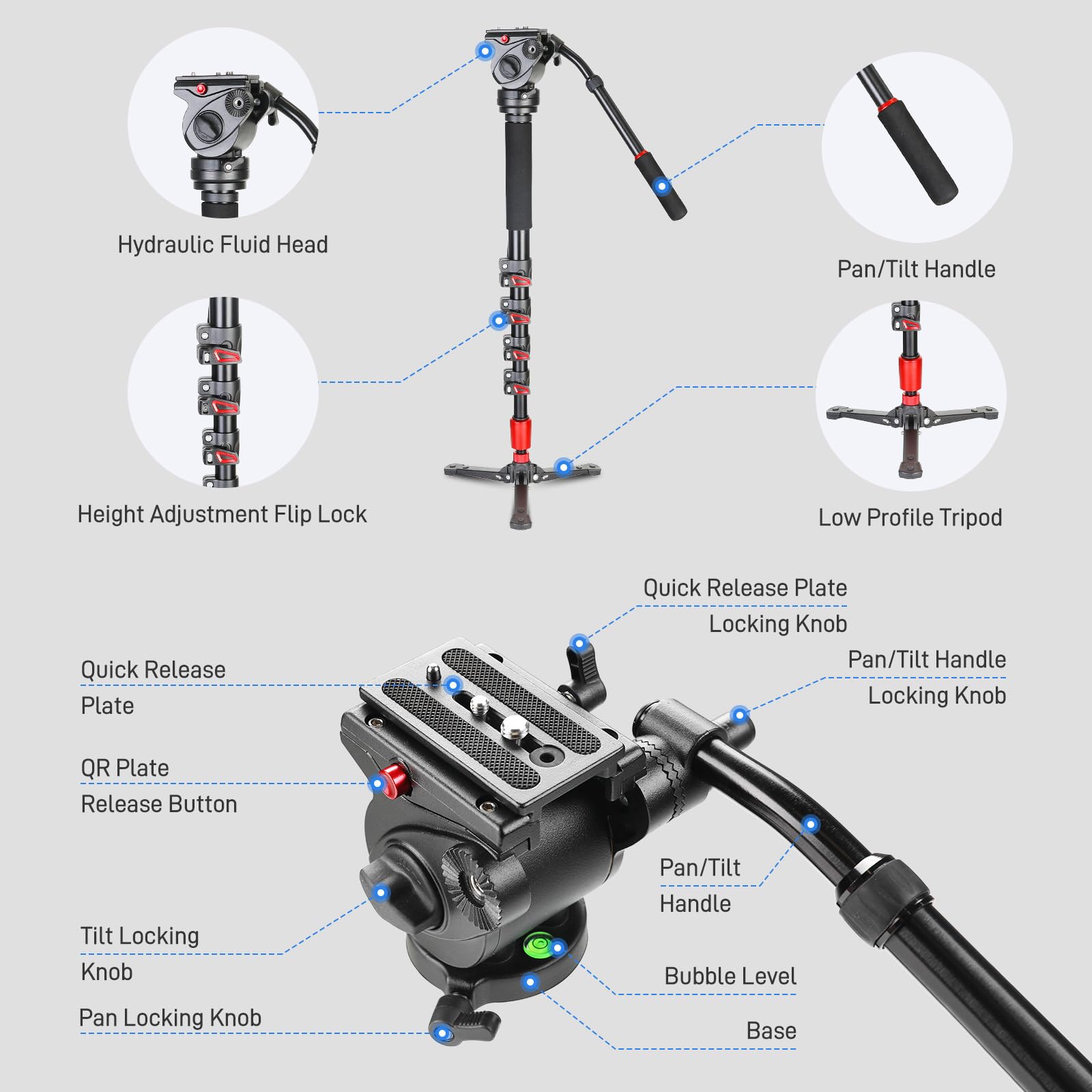 Gvm Great Video Maker Gvm Tripod For Camera 74.8" Tall Camera Tripod Monopod, Professional Heavy Duty Compact Camera Stand For Phone Adjustable Multi-Angle Shot For Video Recording Dslr, Spotting Scope Telescope Binocular