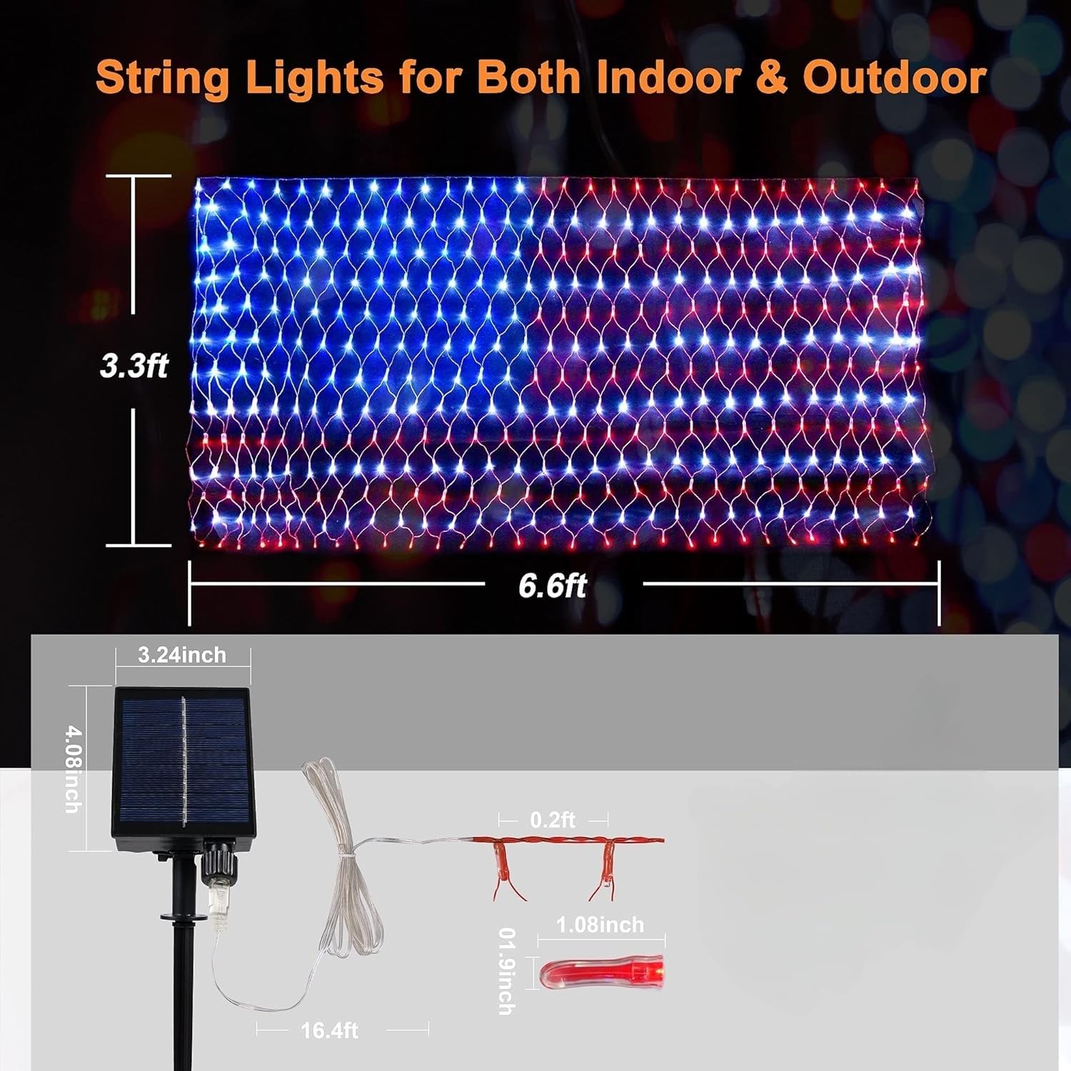 Muyun American Flag Lights Solar Powered&Plug-In, 420Led Flag Net Light With Remote, 8 Modes Fairy String Light For Christmas Decorations Party Home Decor July 4Th Independence Day