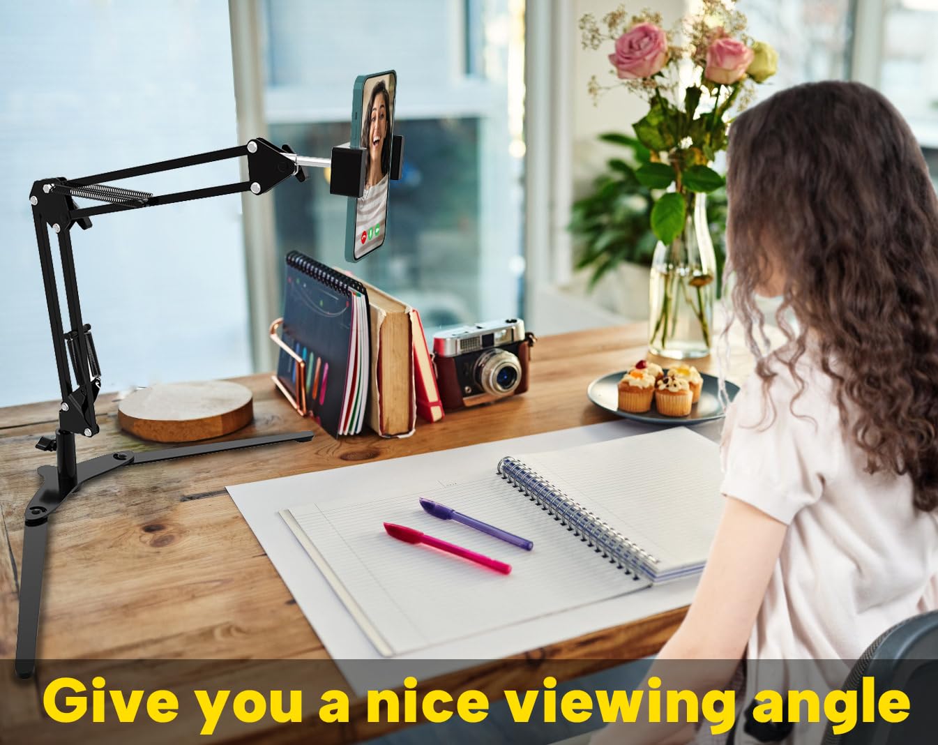 Mlsac Overhead Phone Mount With Holder, Phone Stand For Recording, Adjustable Tabletop Stand For Live Streaming Online Video And Food Crafting Demo Drawing Sketching