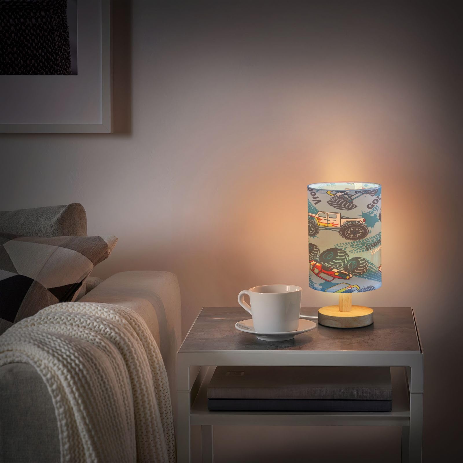 Cebugi Monster Truck Cars Table Lamps For Living Room Bedside Lamps Nightstand Lamps For Bed Room With Usb Charging Port,Traditional Night Light 5.12X9.7In