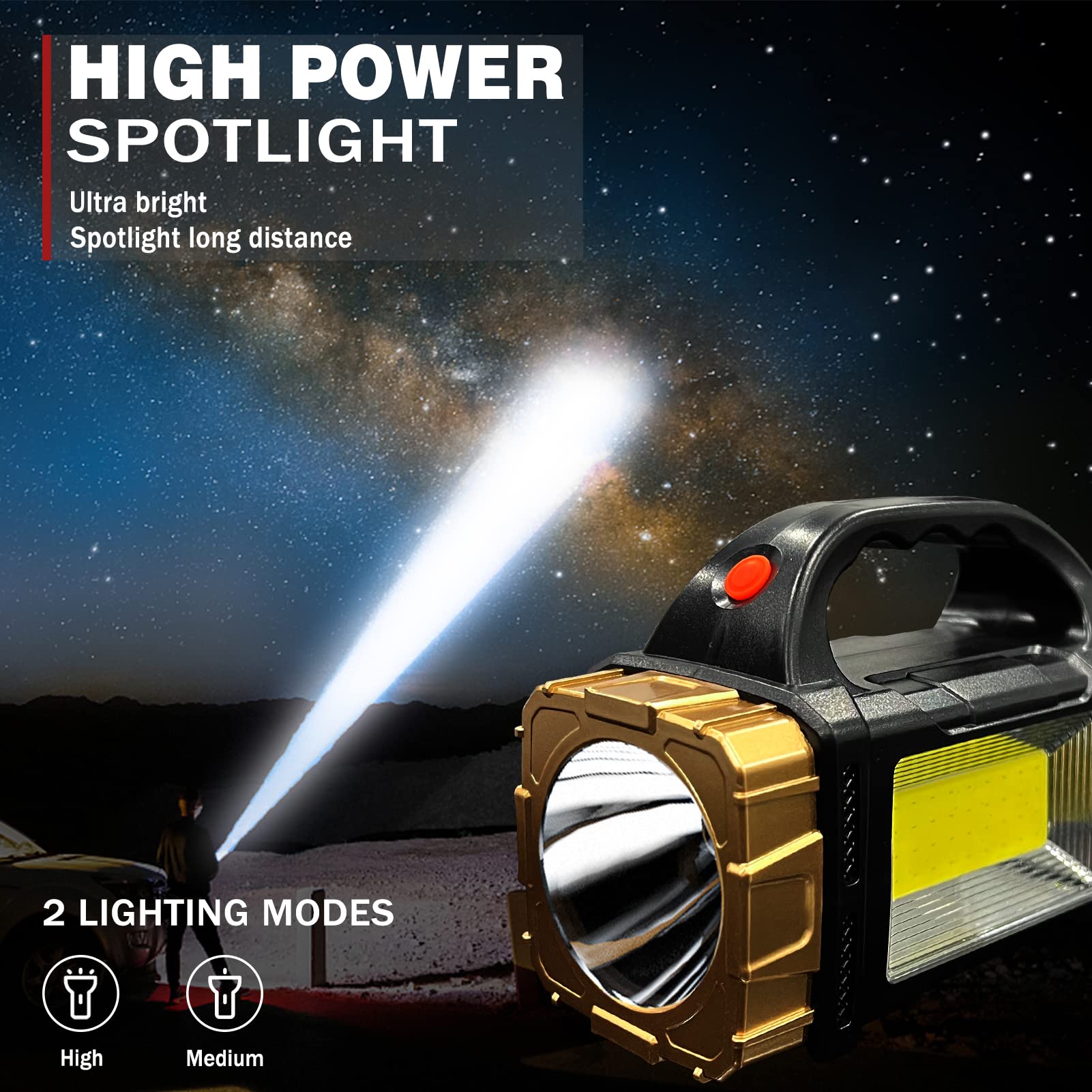 Civikyle 2-Pack Solar Flashlights High Lumens Rechargeable Outdoor Waterproof Spotlight Led Work Light Searchlight Lantern For Camping Emergencies