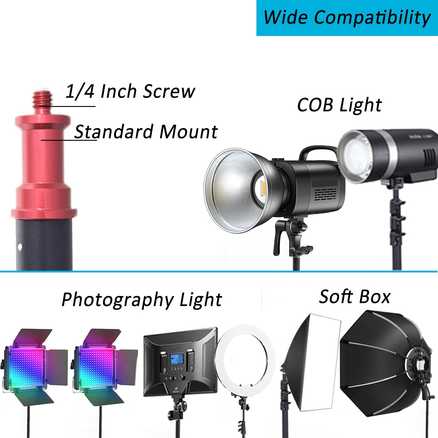 Qualiassu 64" Portable Metal Light Stand, Reverse Folding Led Light Tripod Stand For Photography, Portable, Suitable For Streaming, Vlog, Youtube, Video Recording