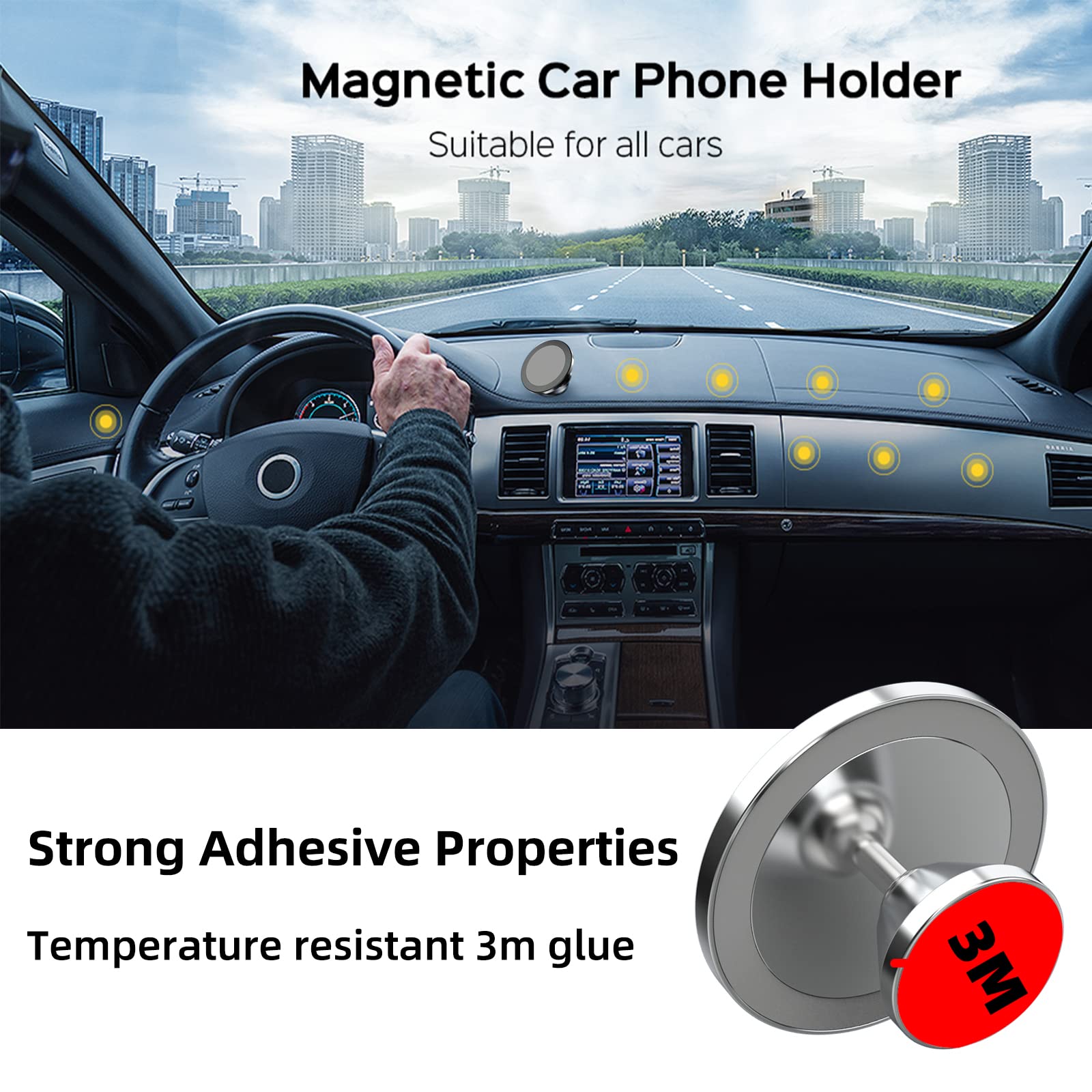 Forubar Magnetic Phone Holder For Car, [ 2 Groups Super Strong Magnet ] [ 360° Rotation ] Universal Dashboard Car Mount Holder Compatible With All Smartphones (Black)