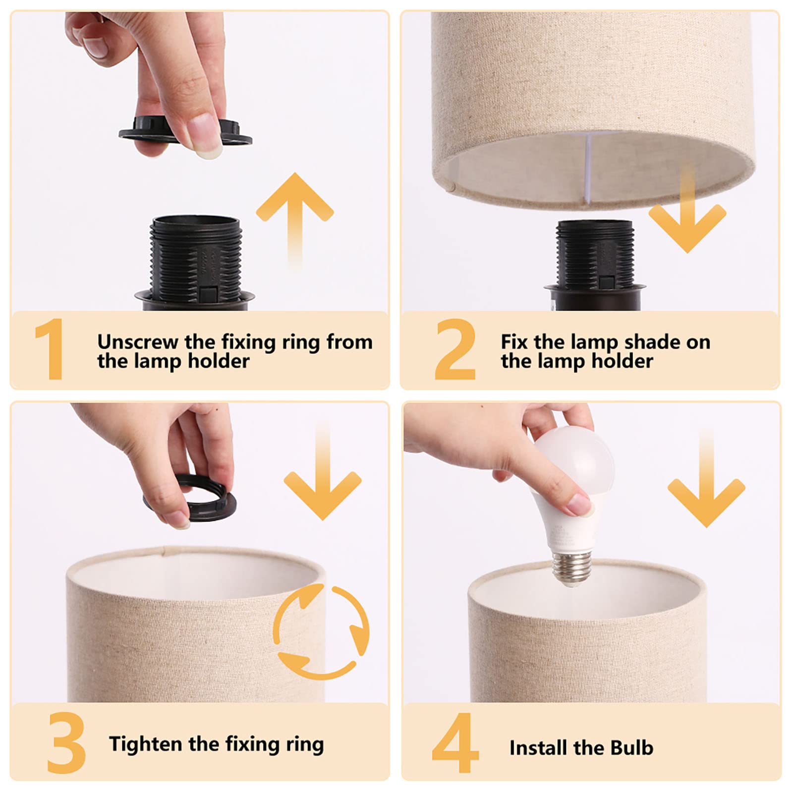 Kunjoulam Modern Table Lamp Brown Base, 17.3" Small Desk Light With Metal Droplet, Cylinder Linen Drum Shade, Nightstand Lamp For Bedroom Living Room Nightstand Office