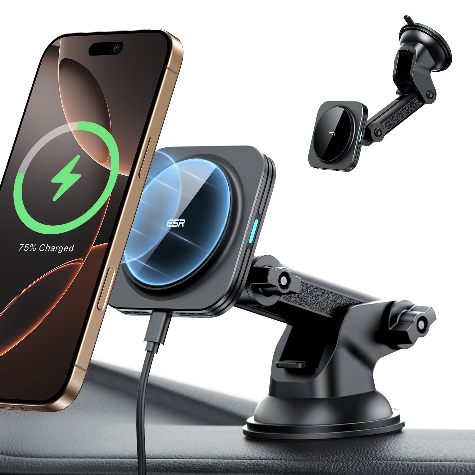Esr For Magsafe Car Mount Charger, For Magsafe Car Charger, Dashboard/Windshield Magnetic Wireless Car Charger, 360° Rotation, Magnetic Car Phone Holder Mount For Iphone 15/14/13/12, Fast Charging