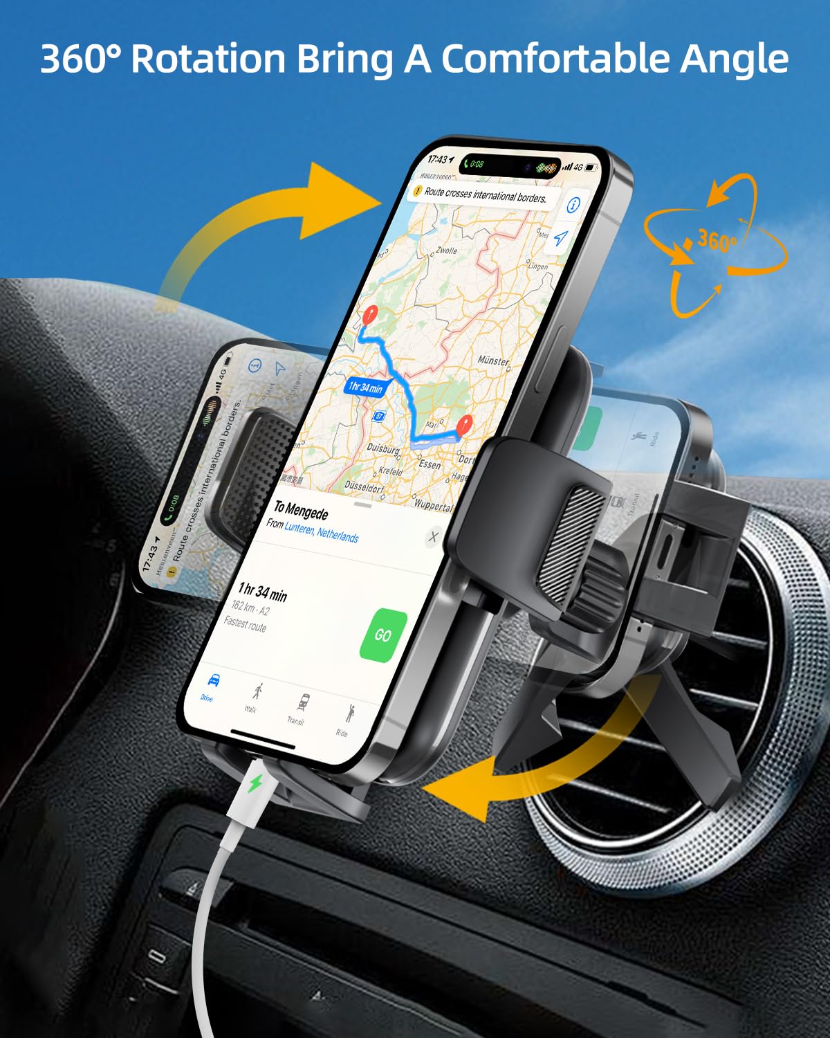 Volport Vent Phone Mount For Car, Hands  Air Vent Clip Cellphone Holder With Deep Wide Clamp, Universal Automobile Cradle Fit For Mercedes Benz, Toyota Rav4, Thick Case Iphone Wallet Card Holder