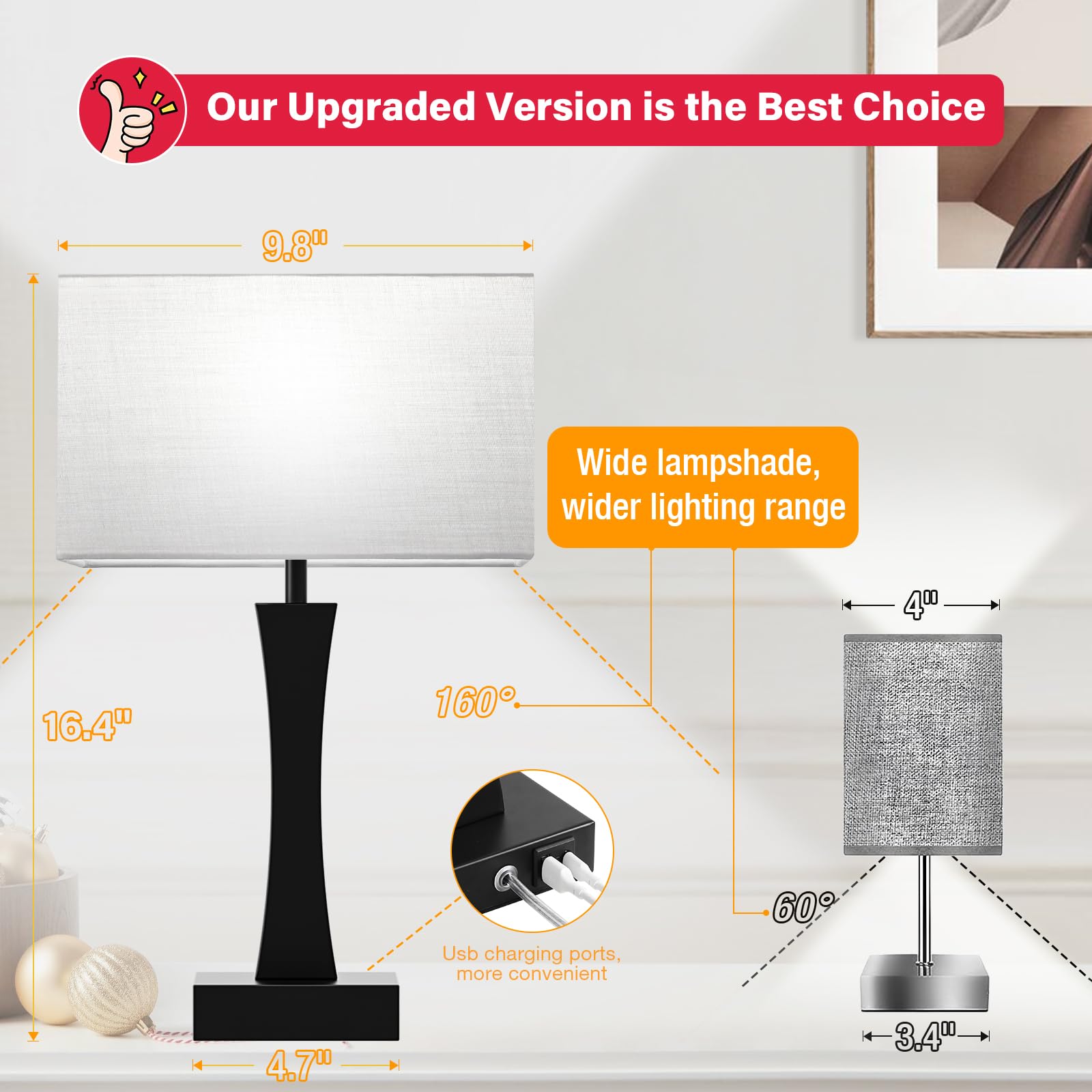 Seealle Bedside Lamps For Night Stands - 3 Way Dimmable Table Lamp For Bedroom With Usb C+A Ports,Modern Bedside Lamps Set Of 2, Touch Lamps For Nightstand Living Room Side Table End Tables(Bulbs Included)