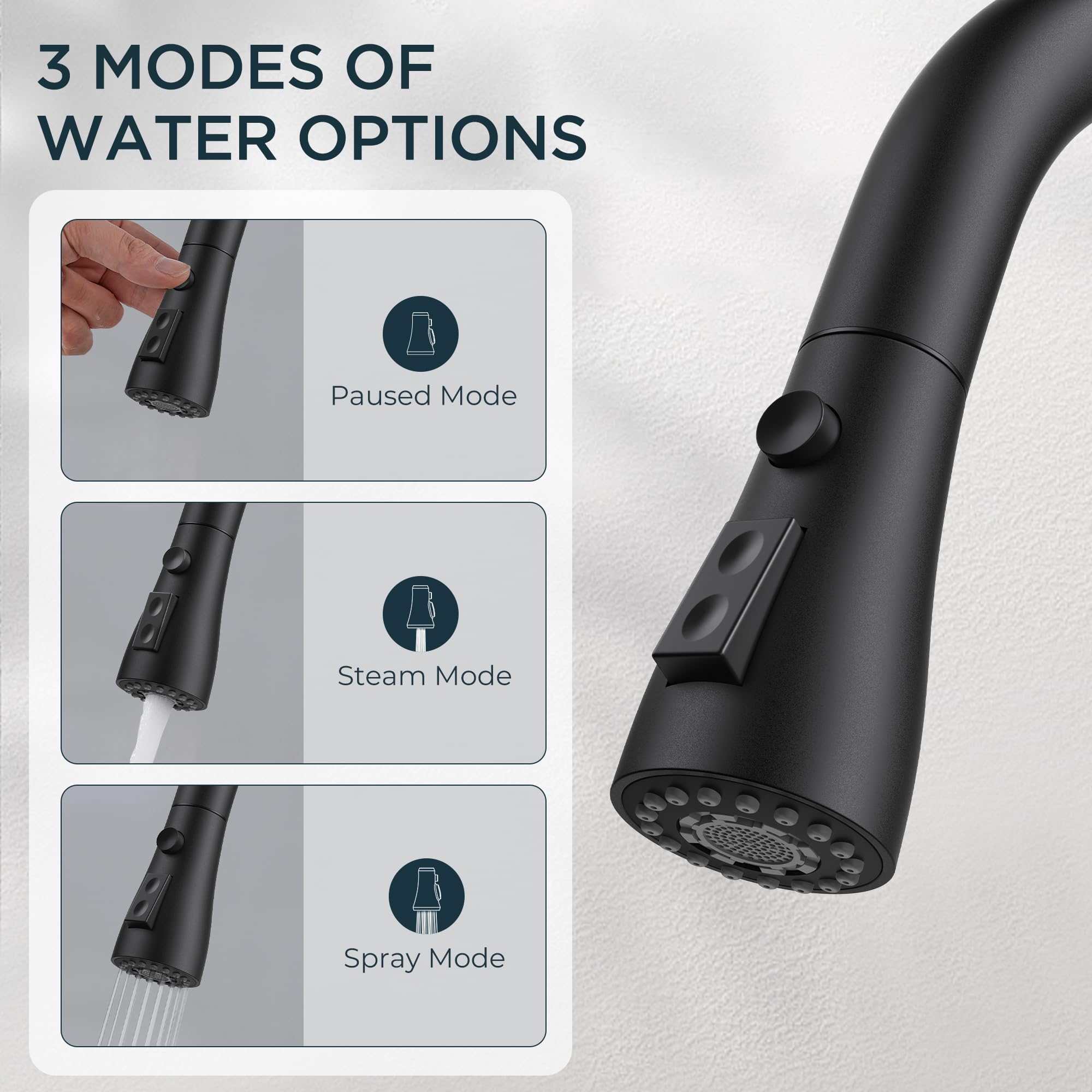 Qfn Black Kitchen Faucet With Pull Down Sprayer, High Arc Single Handle Single Level Stainless Steel Pull Out Sink Faucet For Farmouse Camper Rv Bar, Fit For 1 Or 3 Hole