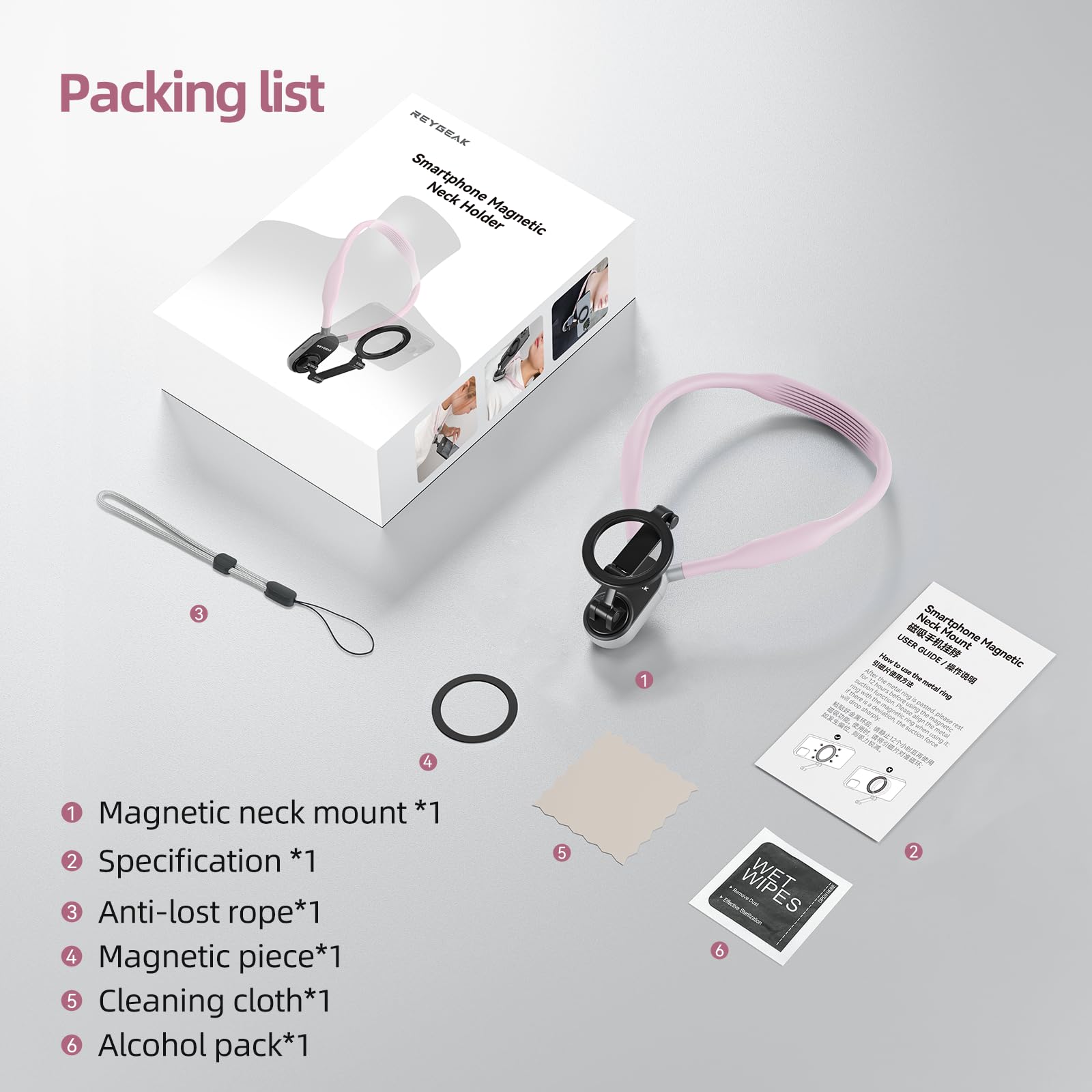 Reygeak Sakura Magnetic Phone Neck Holder - Pov/Vlog Selfie Mount - Hand  Cell Phone Mount Chest Stand - Video Recording - Iphone 12-16 Pro Max Plus Min Via Sakura Pink