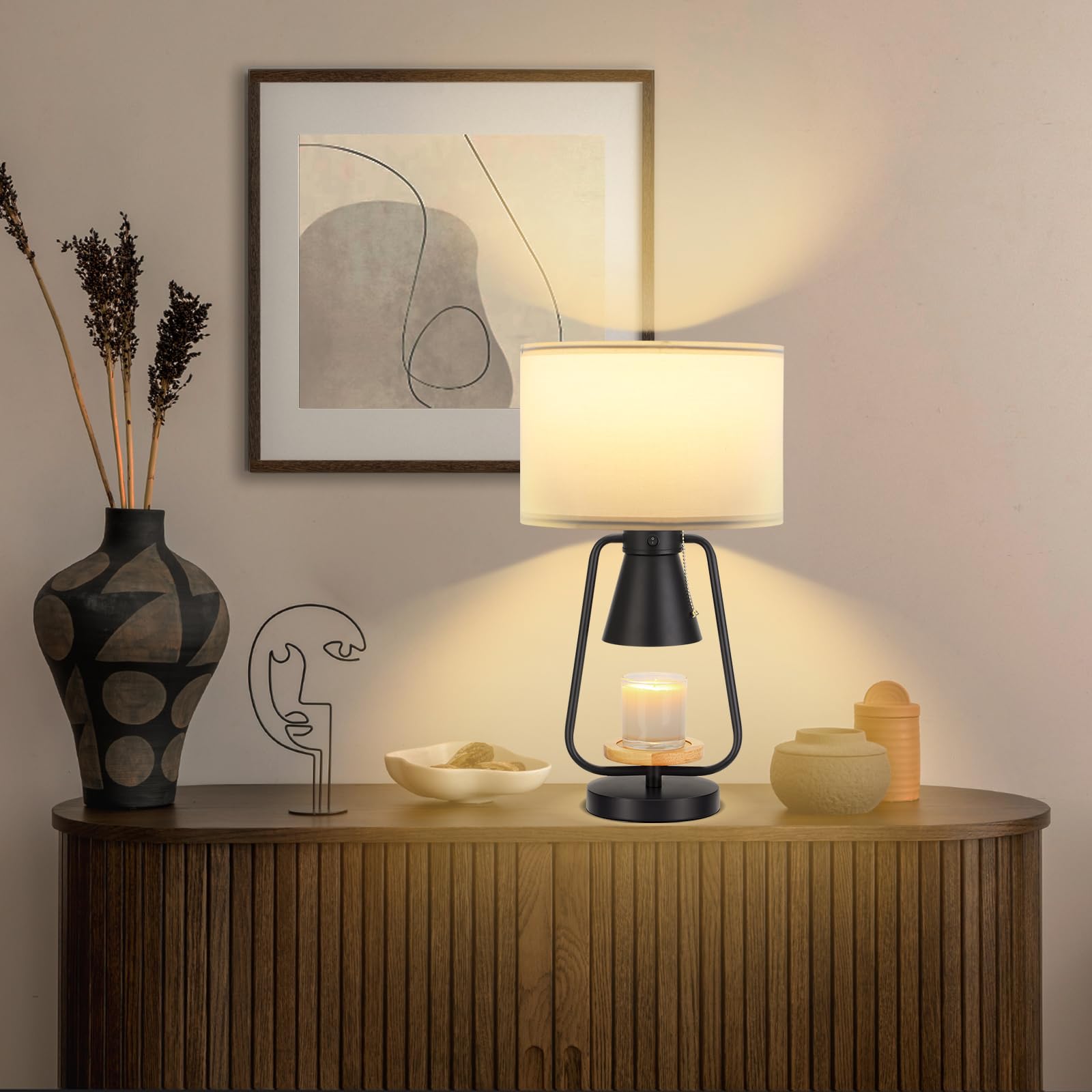 Hzacye Table Lamp With Candle Warmer Function, 21 Inch, Black, 2 Independent Switches, E26 & Gu10 Bulb Included, Table Lamp For Night Stand Bedroom Living Room Bed Side
