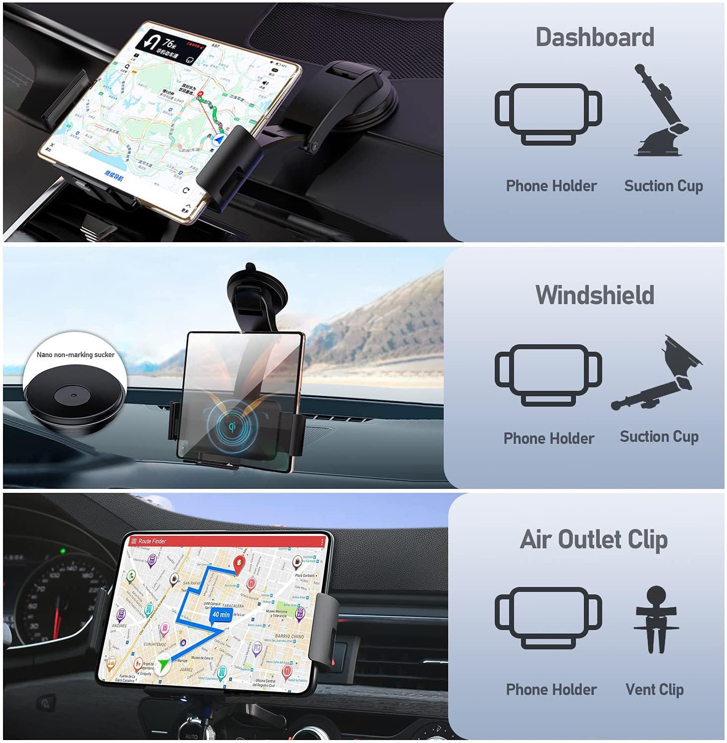 Dearhot 15W Qi Wireless Car Charger Mount Holder Compatible For Samsung Galaxy Z Fold6 Fold5 Fold4 Fold3 Fold2 Fold 4.3In-6.9In Phone Auto Clamp Fast Charger