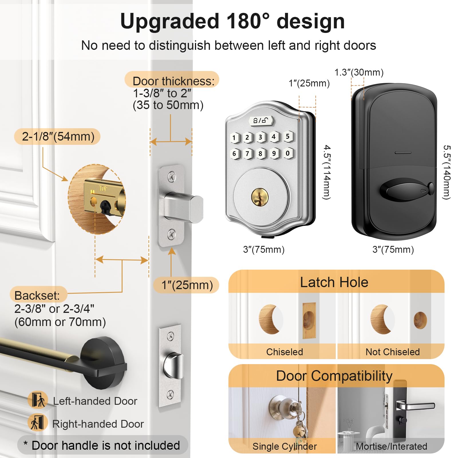 52Hz Keyless Entry Door Lock With Code, Electronic Keypad Deadbolt With 2 Keys, Smart Door Locks For Front Door, Voice Guidance, Anti-Peeping Password, Auto Lock, Easy To Install, Silver