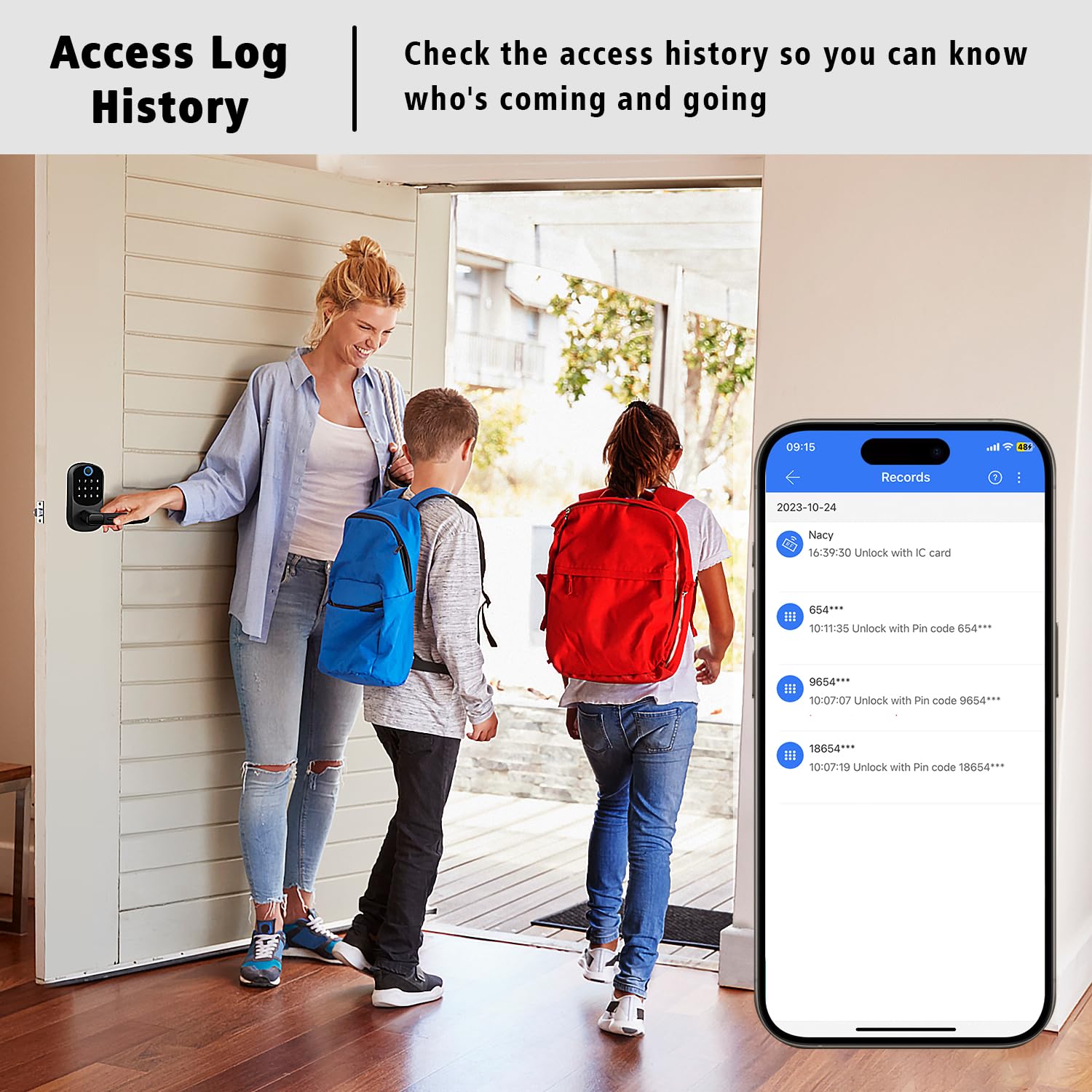 Volibel Keypad Door Lock With Handle, Keyless Entry Door Locks, Smart Fingerprint Smart Knob For Front, Electronic Digital Deadbolt, Smart Locks With App & Security Deadlocking