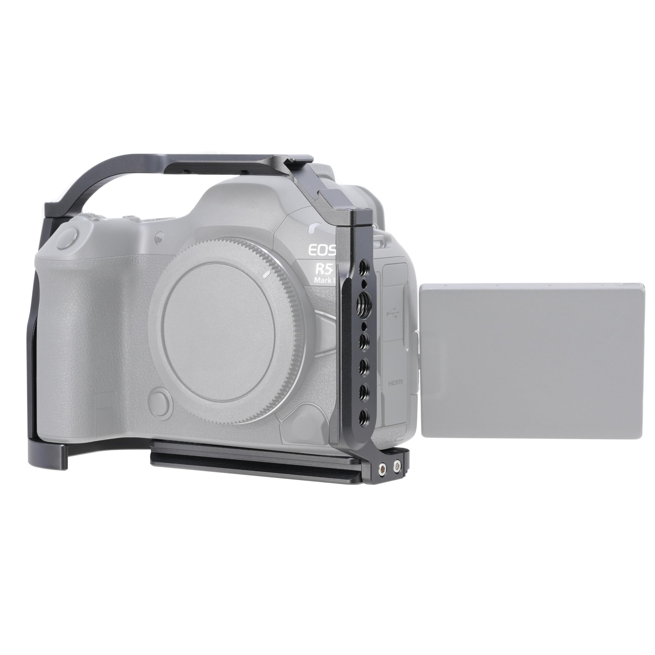 Focusfoto Camera Cage For Canon Eos R5 Mark Ii Mirrorless Camera, Aluminium Video Rig With Side Nato Rail, Cold Shoe, 1/4" Screw Mount, Quick Release Plate For Arca Tripod