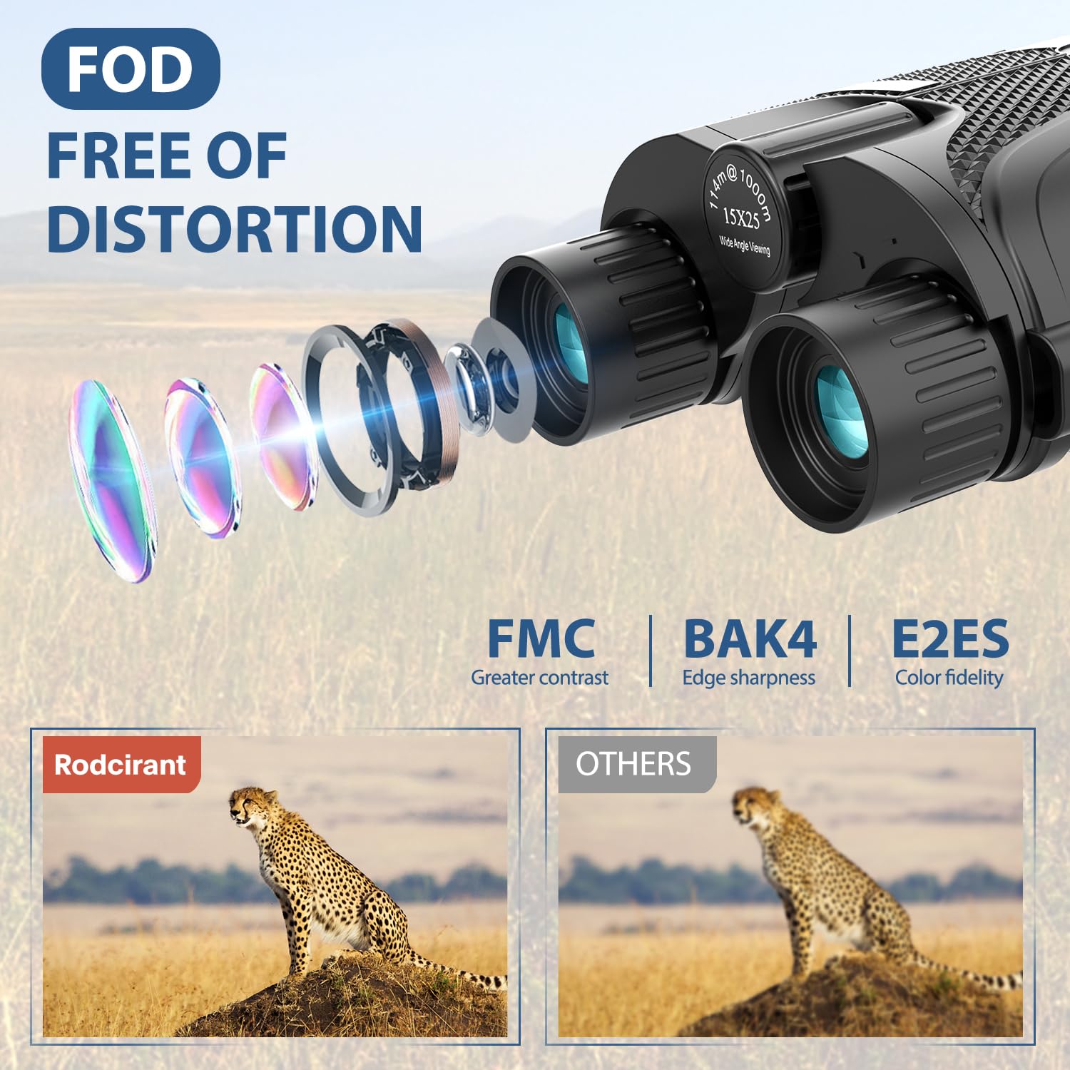 Rodcirant Binoculars 15X25 For Adults,Waterproof Durable & Clear Binoculars With Low Light Night Vision For Sightseeing,Concerts And Bird Watching