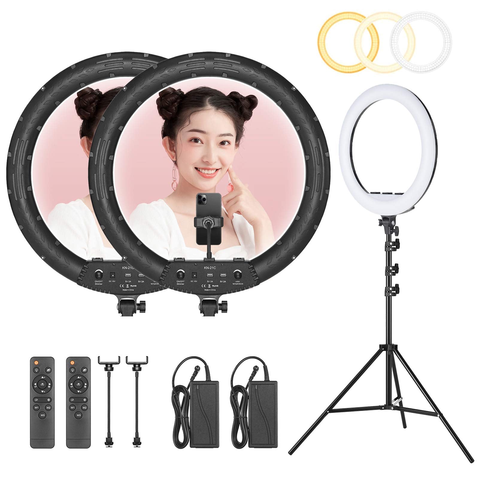 Ambitful Ring Light Rl-480 18In Ring Light Lamp 60Ws 30006000K 480 Beads Led With 180Cm Light Stand,Carrying Bag For Live Streaming/Slr Camera/Phone Video Shooting (2Pcs)