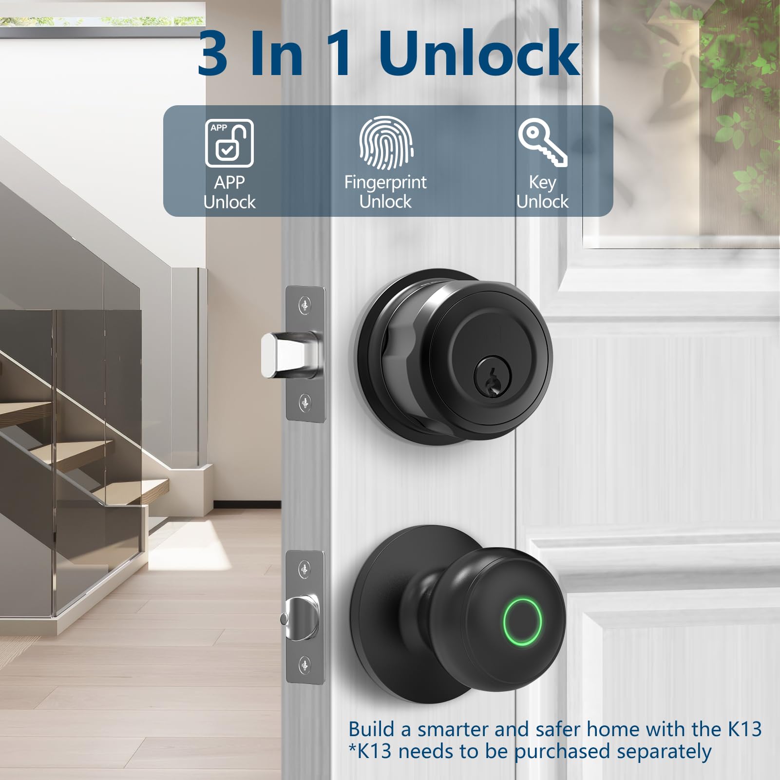 Geektale Fingerprint Deadbolt, Fingerprint Door Knob, Smart Deadbolt Lock, Smart Door Lock, Twist To Lock&Unlock, Keyless Entry Door Lock With App, For Front Door, Garage, Easy Installation