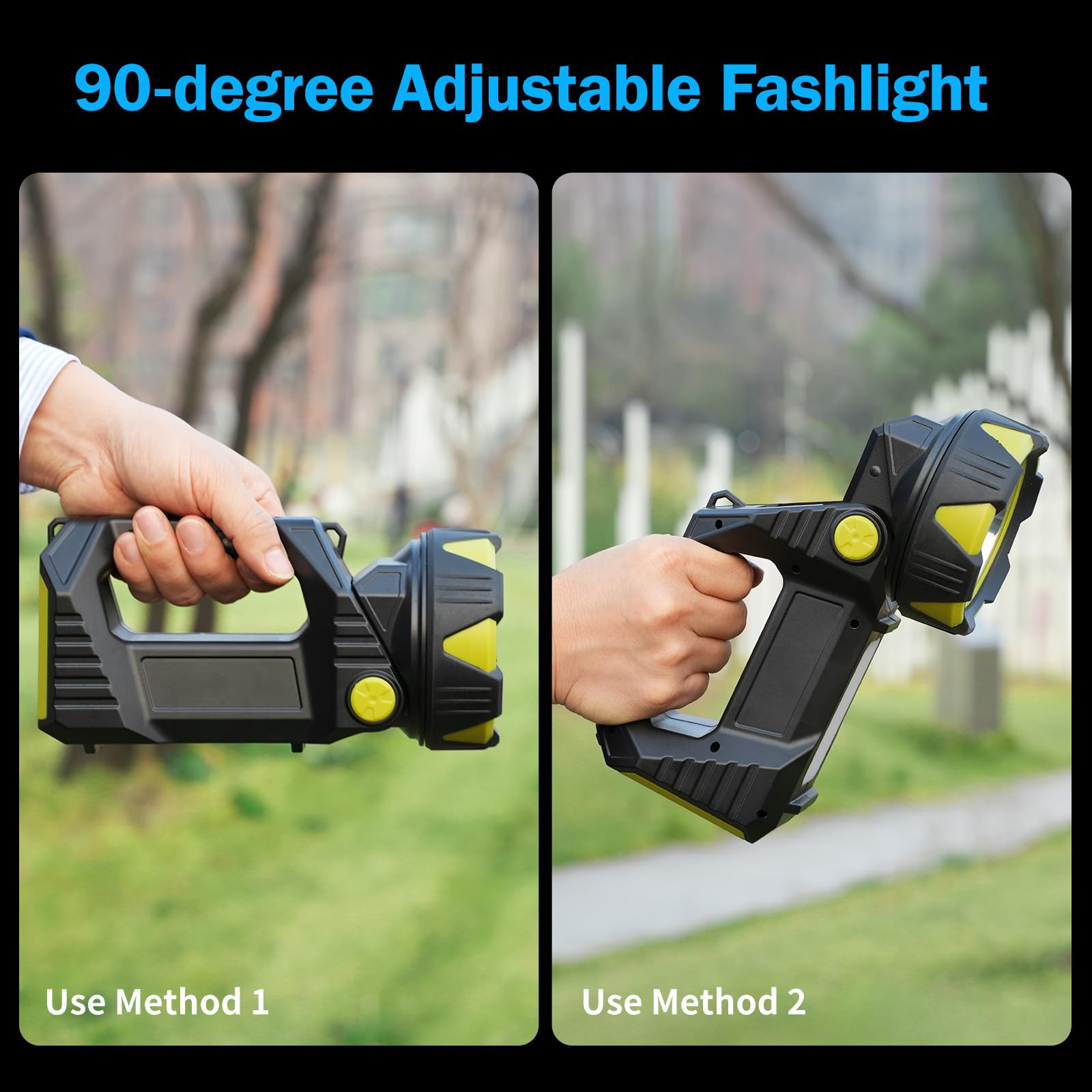 Bochaos Led Spotlight, 10000 Lumens Rechargeable Flashlight, 90° Rotate, 8 Modes With Cob& Tail Light, Ipx5 Waterproof,4800Mah Battery, Handheld Flashlight For Camping, Emergency