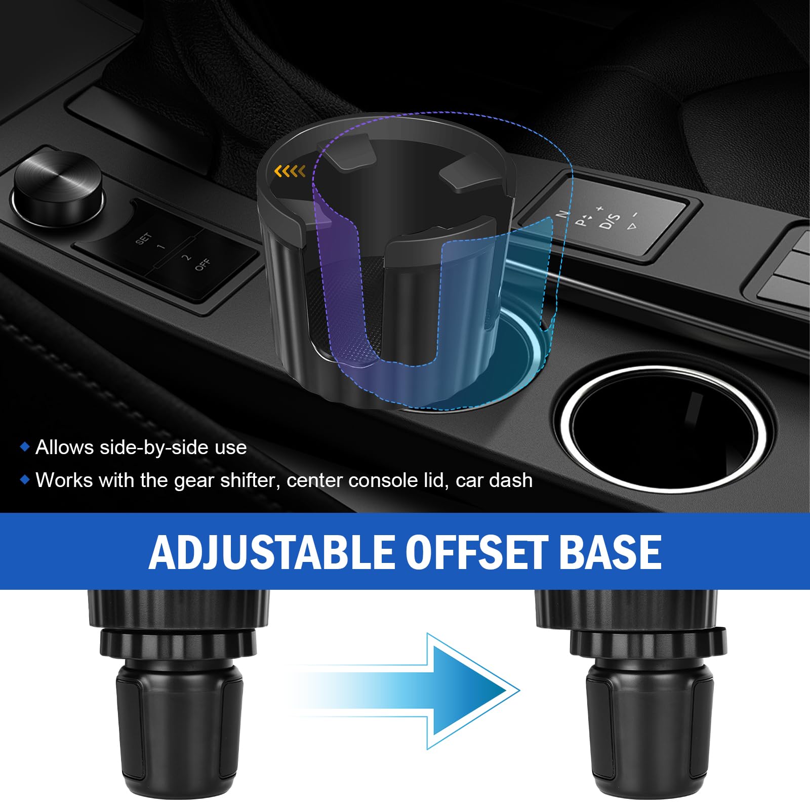 Degum  Cup Phone Mount For Car, [Super Stable] 2 In 1 Car Cup Holder Expander With Offset Adjustable Base, Cell Phone Cup Holder Mount For Car Compatible With All Smartphones