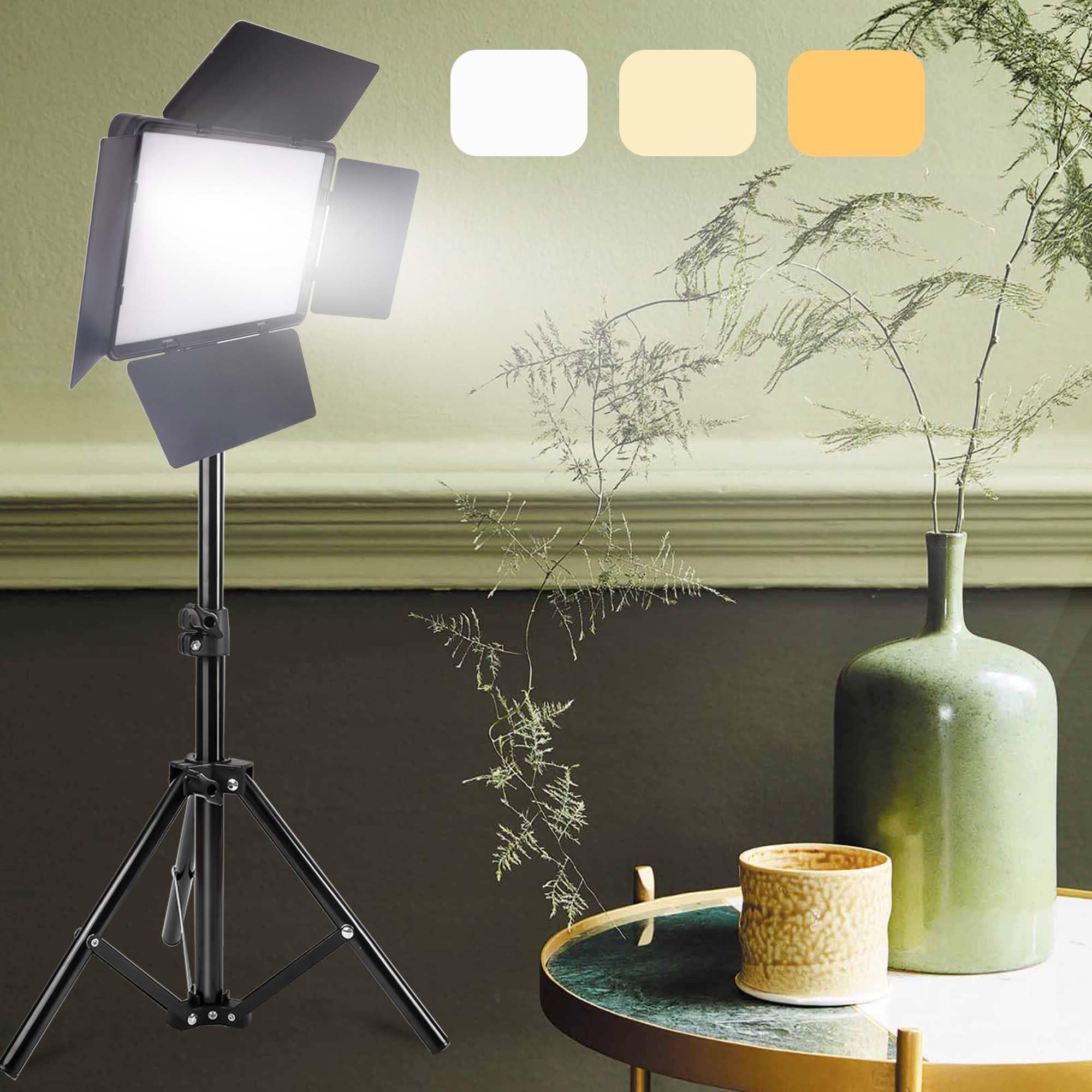 Senndio 1Pc Led Video Photography Lighting Kit, Usb Powered, 110Cm Tripod Stand, 25.4Cm Square Fill Light, 3 Color Dimmable, 4 Baffles, Indoor Use, No Battery Required