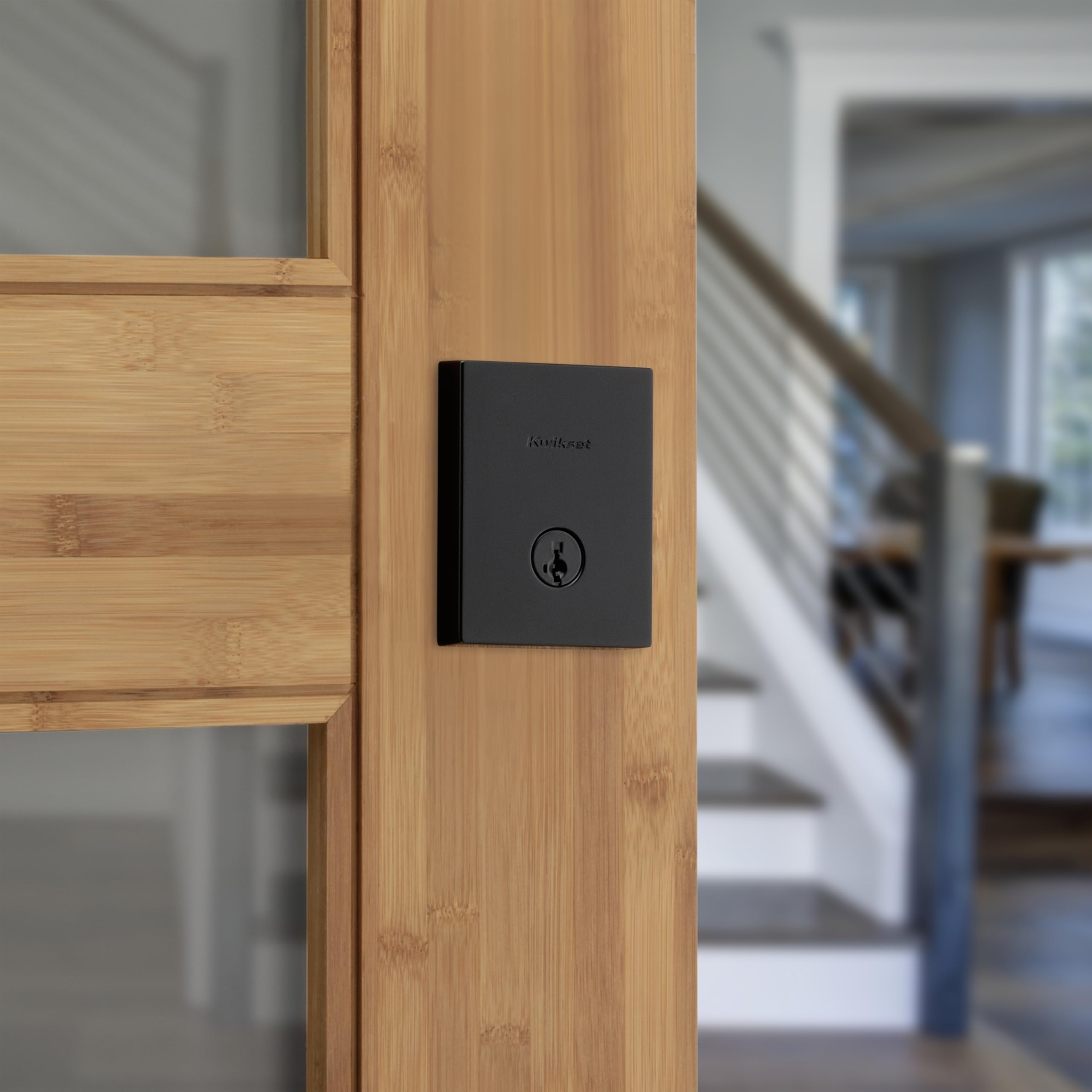 Kwikset San Clemente Deadbolt Lock, Matte Black Rectangle Exterior Keyed Front Entry Door, Pick Resistant Smartkey Rekey Security, Single Cylinder Dead Bolt, With Microban Protection
