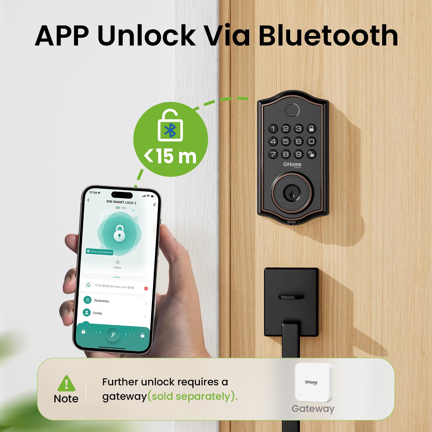 Ghome Smart Deadbolt Lock For Front Door – Fingerprint, App, Keypad & Key Entry, Auto-Lock, Easy Install  Keyless Entry Security For Home/Apartment/Hotel/Garage (Black)
