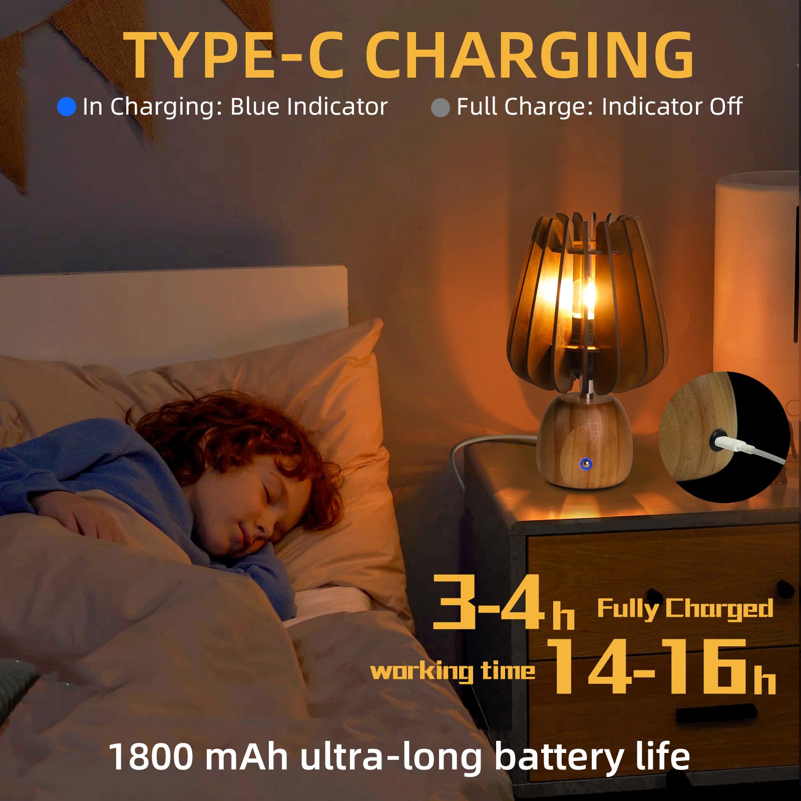 Mj Premier Rechargeable Table Lamp Cordless, Wooden Battery Operated Lamp With Touch Dimmer Switch - 1800Mah Mushroom Touch Lamp Wireless, Table Lamp For Bedroom/Livingroom/Bathroom/Kitchen/Corner/Entryway