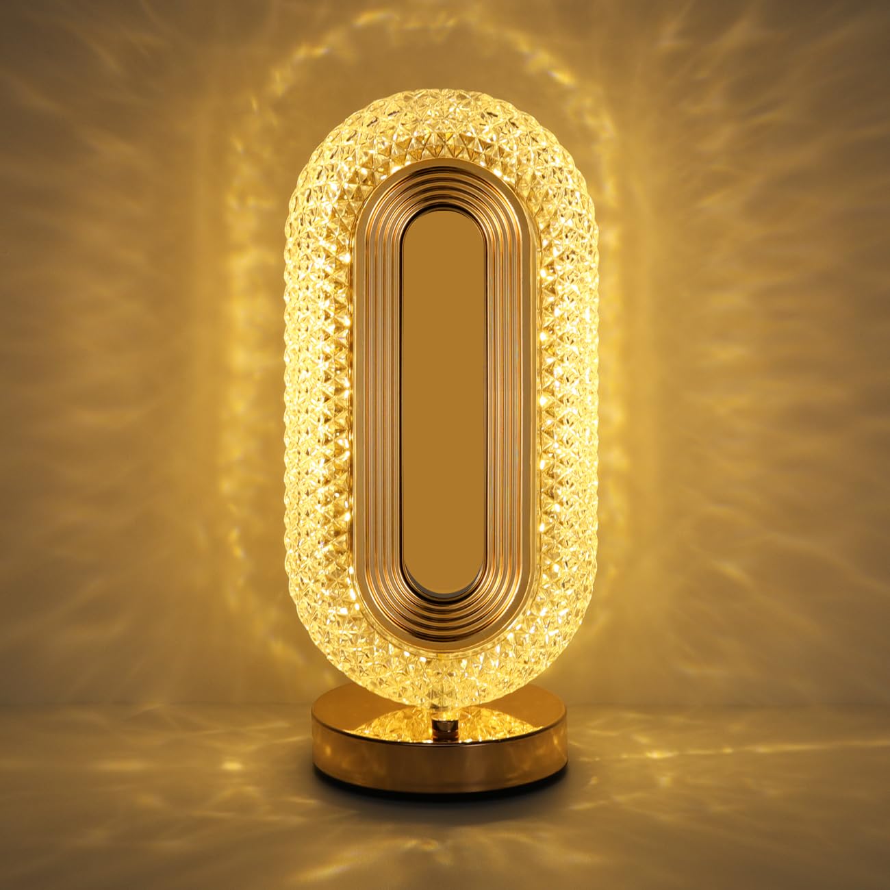 Lewondr Oval Table Lamp, Stepless Dimmable Touch Lamp With 3 Colors, Rechargeable Night Light With Usb Port, Crystal Modern Oval Light Bedside Lamp For Nightstand Desk Bedroom Living Room Home Decor