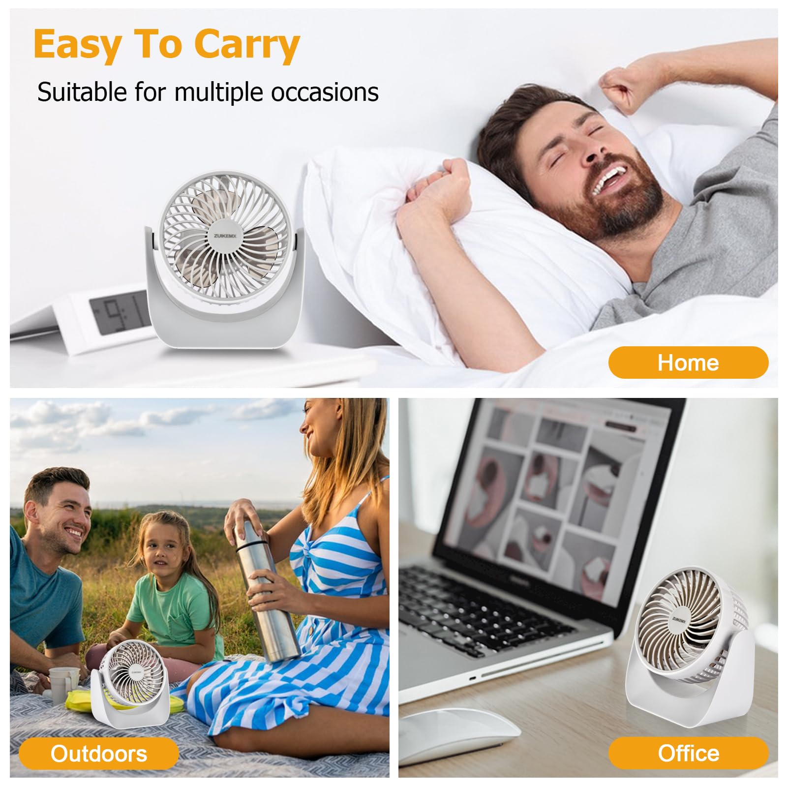 Desk Fan With Strong Airflow, 6.8 Inch Quiet Small Portable Table Fan, Brushless Motor, 3 Speeds
