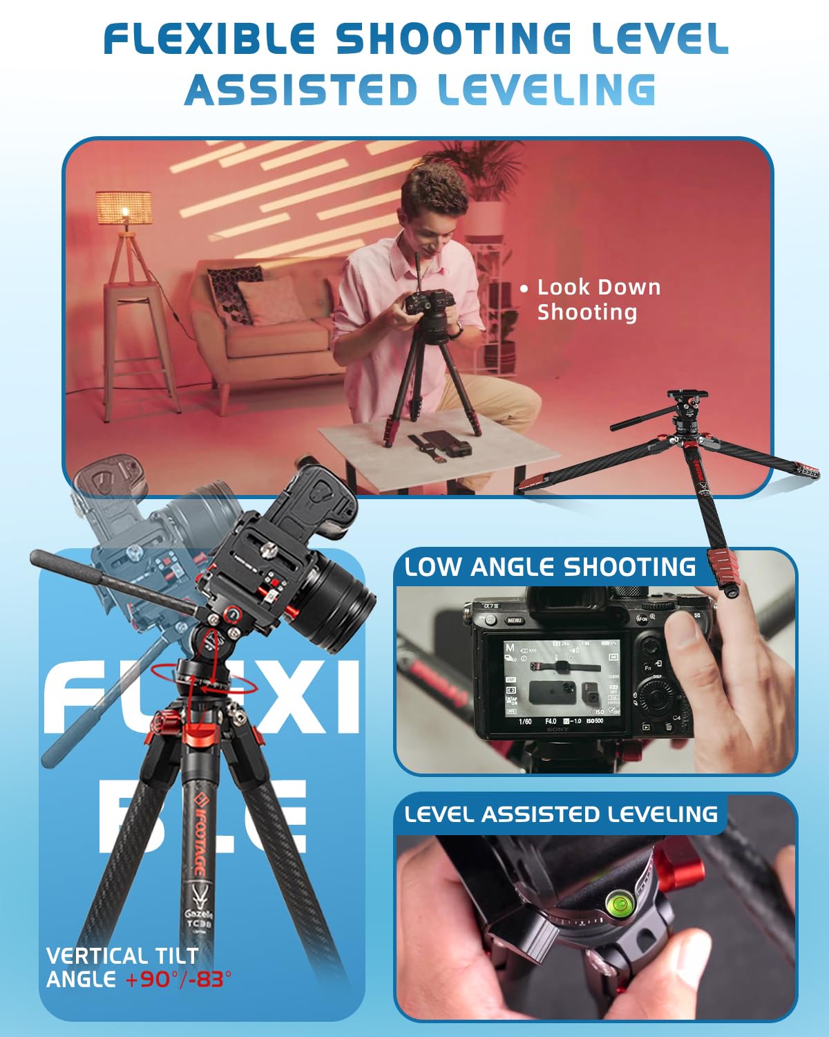 Ifootage Gazelle Travel Tripod Ta3B With Komodo Fluid Head K3,62/157.5Cm Aluminum Alloy Tripod Kit For Camera,Smartphone Live Streaming Vlog Sony Nikon Canon Fuji Dslr,Load 11Lbs,Ta3B+K3