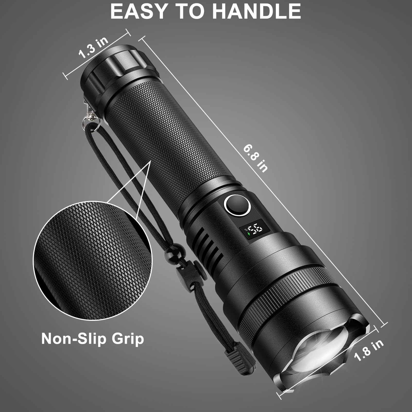 Gisaev Rechargeable Led Flashlights High Lumens: 3,500 Lumens Super Bright Powerful Flash Lights With Digital Display, 5 Modes, Ipx6 Waterproof Utility Flashlight