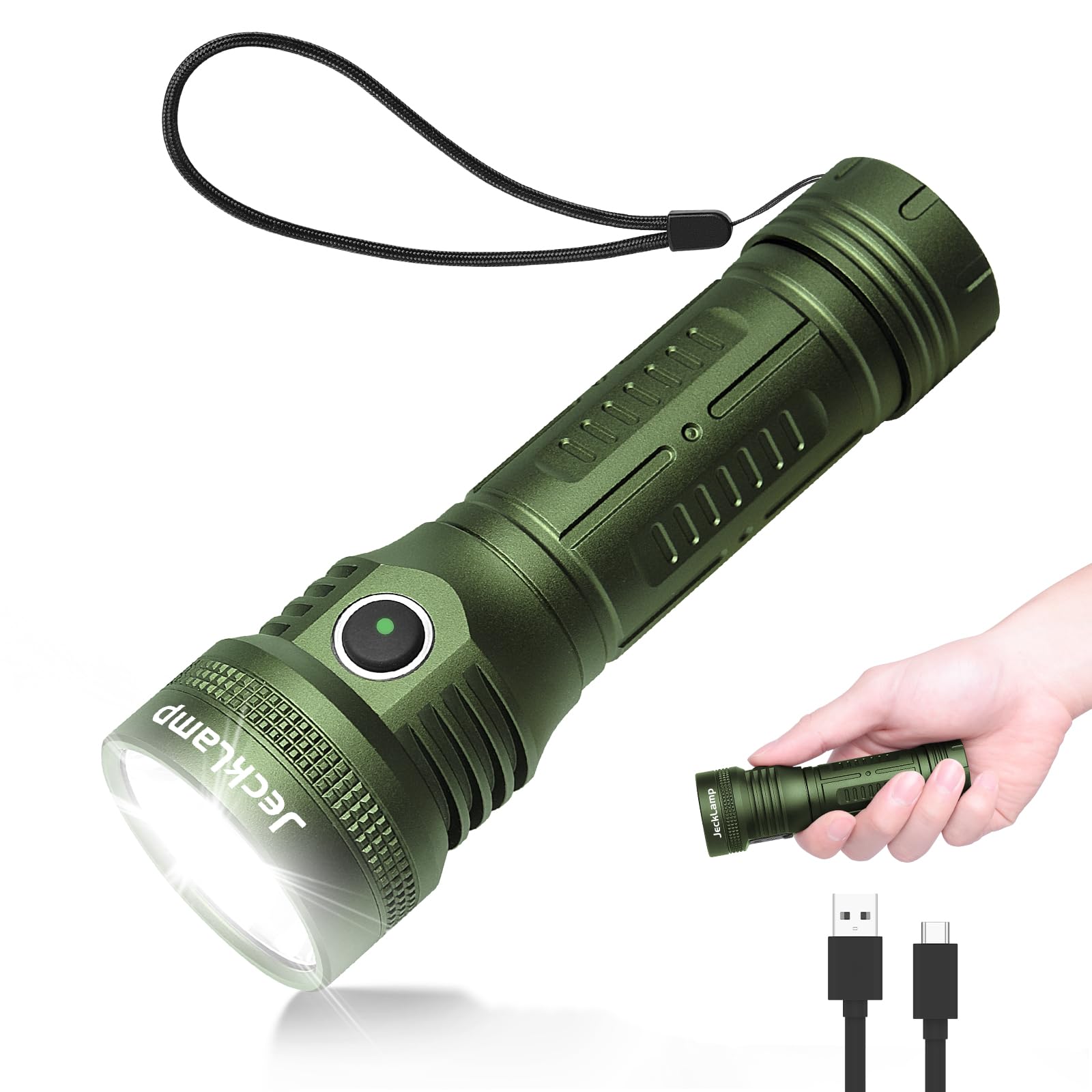 Jecklamp Tactical 1270High Lumens Flashlight With 6 Modes, Rechargeable Led Flashlight With Type-C Cable, Ipx8 Waterproof Edc Flashlight For Camping Emergency Everyday Use
