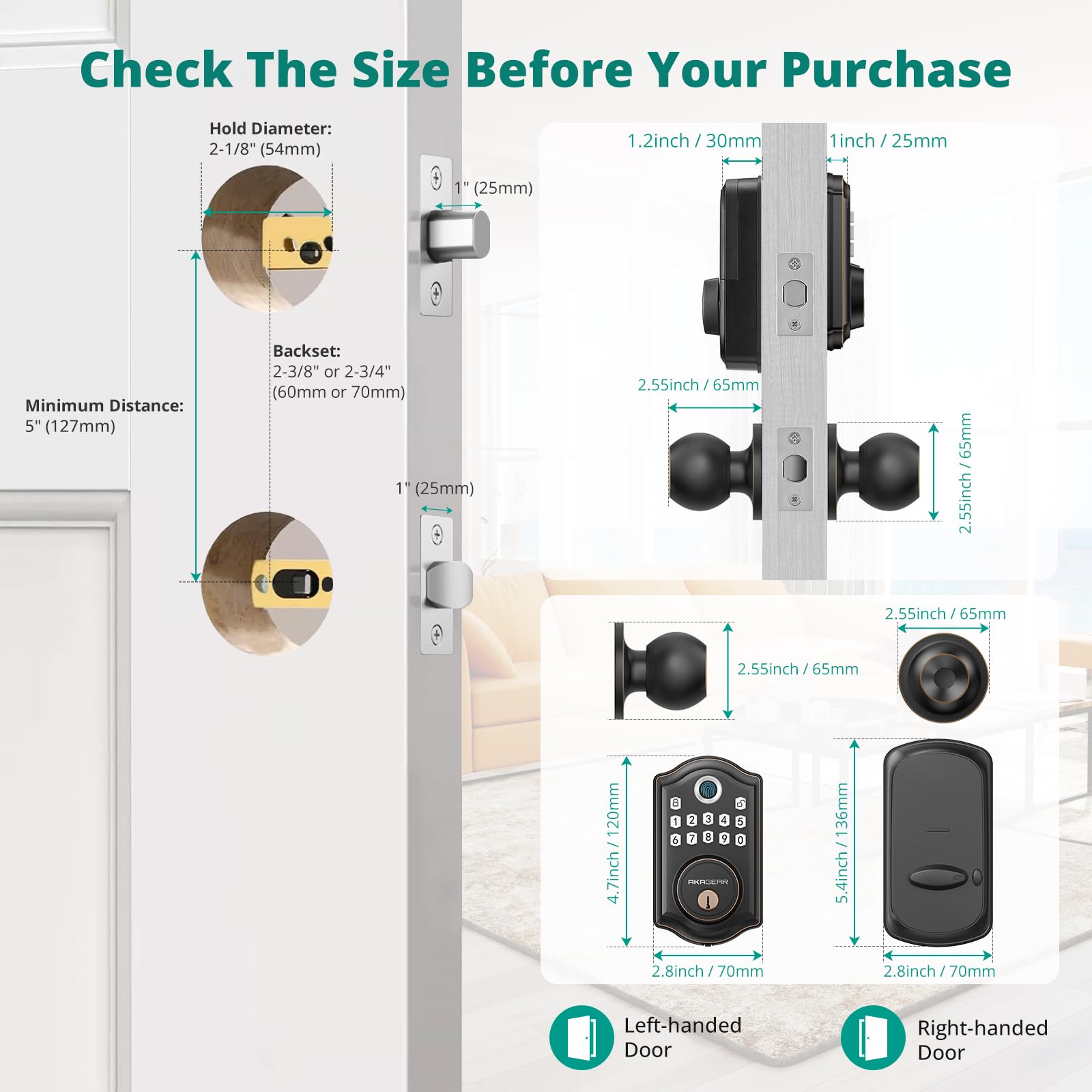 Akagear Keyless Entry Door Lock With Door Knob Handle, Fingerprint Door Locks, Electronic Smart Deadbolt, Keypad Door Lock With Code, Smart Locks For Front Doors, Auto-Lock & One Touch Locking