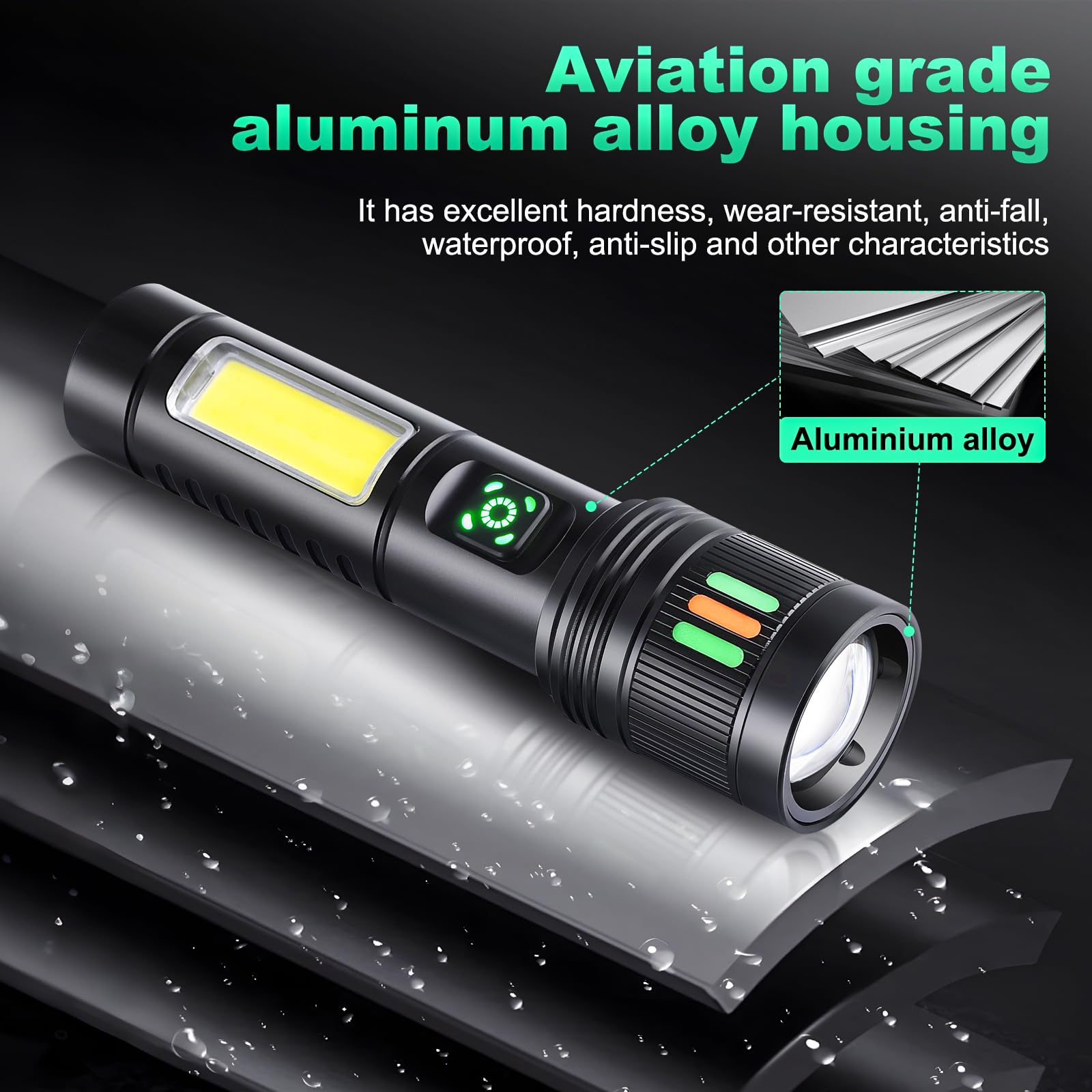 Ciwuzxs Led Flashlights High Lumens, Super Bright Utility Flashlight With Cob Sidelight, 2000Lm, Waterproof, Zoomable Best Small Flashlight For Camping Gear、Hiking、Walking