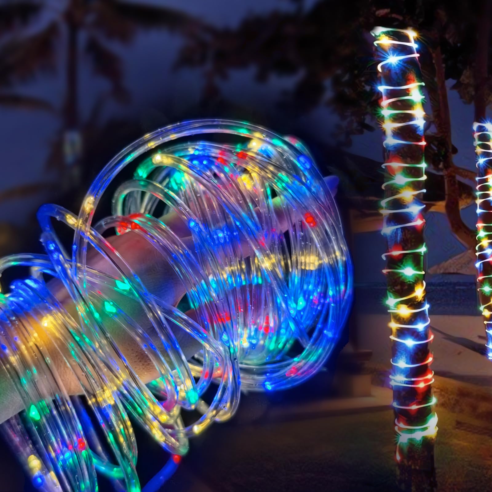 Easesolies 2 Pack Solar Garden Light, 200 Led Outdoor Light Waterproof With 8 Modes, Rope Lights,Fairy Tree Rope Lights For Christmas Patio Garden Tree Wedding And Holiday Decor Multicolor
