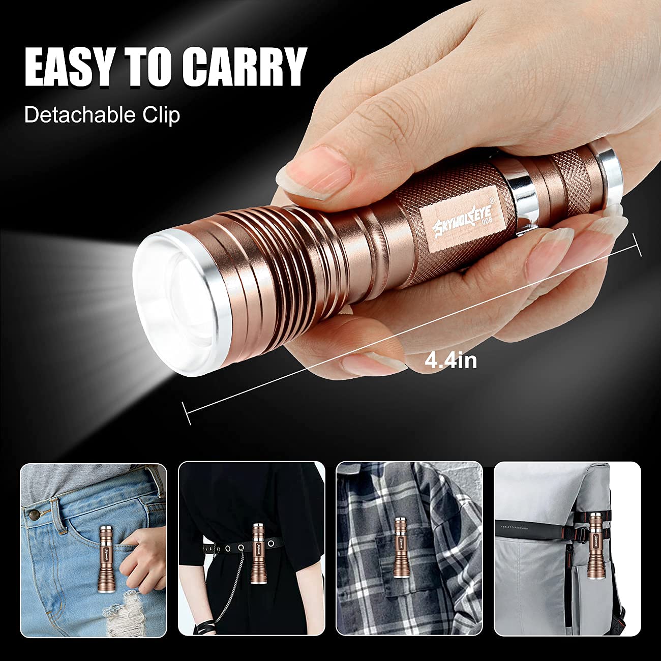 Skywolfeye Rechargeable Led Flashlight Zoomable High Lumen 3 Light Modes Super Bright Handheld Flashlights For Men Hiking Camping Hunting Fishing