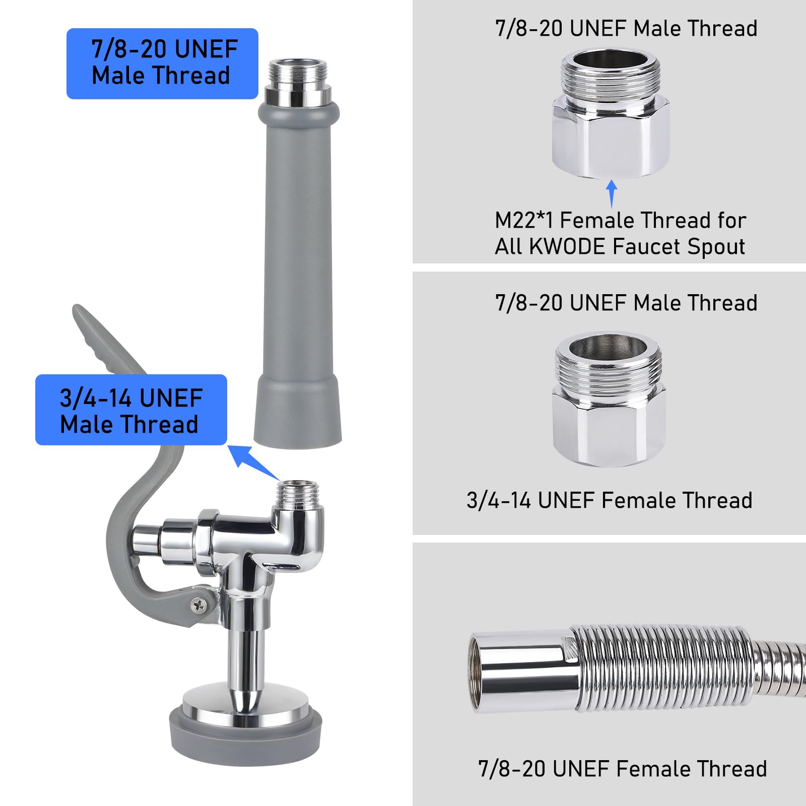 Tber Spray Valve With Pre-Rinse Hose, 38”Flexible Stainless Steel Hose With High Pressure Gray Pre Rinse Sprayer Nozzle Head Assembly Kit For Commercial Restaurant Industrial Kitchen Faucet