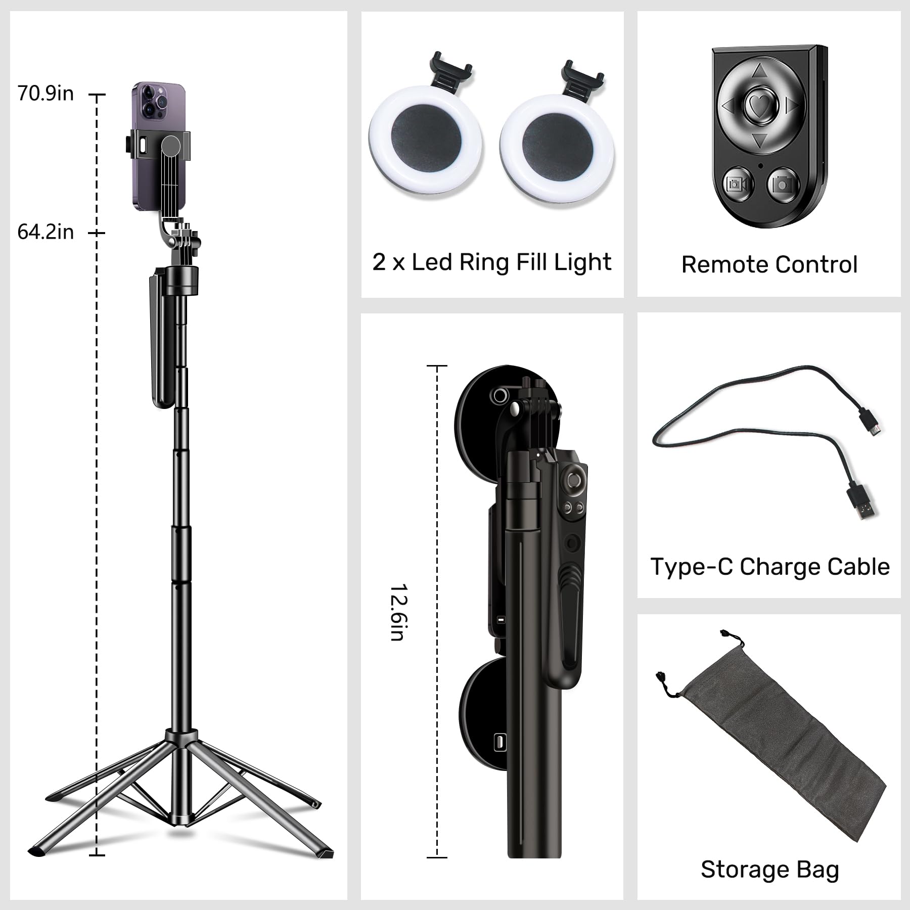 Hefrseyo Auto Face Tracking Selfie Stick Tripod For Iphone With Light,360 Rotation That Follows Your Movement,70" Phone Camera Tripod Stand With Remote For Content Creator Vlog Live Stream Video Recording