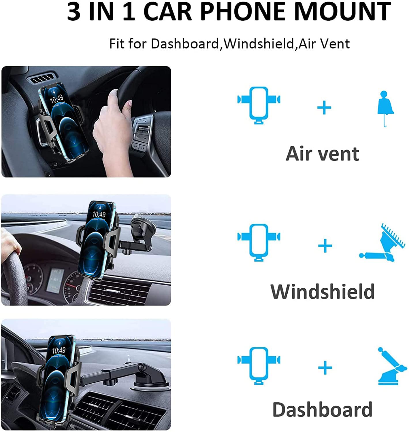 Xiqutoa Car Phone Mount Holder For Samsung Galaxy S21 S25 S20 S22 S23 Plus Ultra Fe A16 5G,A21 A52 A12 A50 A20 A10E A31 A11 A02S A6,Google Pixel 7 8 9 And All Cell Phone,Windshield/Dashboard/Window+Air Vent