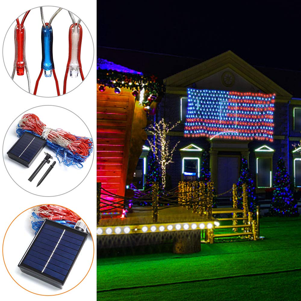 Realization American Advanced Flag Lights, 420 Led Solar String Lights, Waterproof Led Flag Net Light Of The United States For Yard, Garden Decoration, Festival, Holiday, Party Decoration, Christmas Decorations
