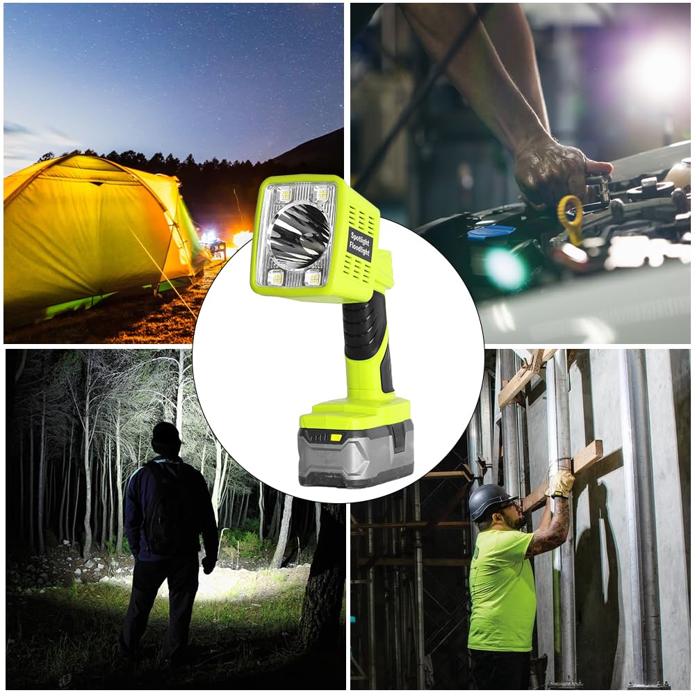 Xidesyzyct 1600Lm Flashlight For Ryobi One+ 18V Li-Ion Ni-Cad Ni-Mh Battery, Portable Handheld Flashlight Project Light For Camping Workshop Garage Car Repairing, Emergency And Job Site(Battery Not Included)