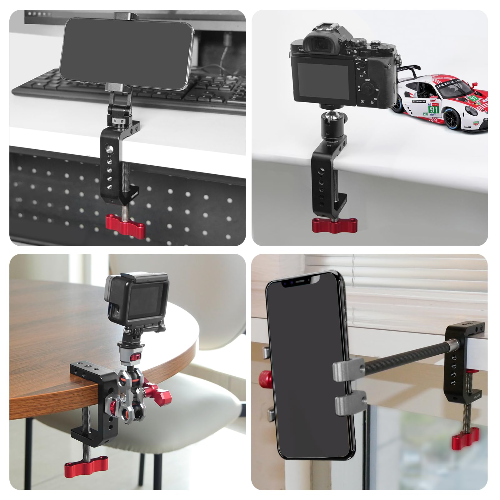 Mechrig C Clamp Desk Camera Mount, Aluminum Table C-Clamp With 1/4" 3/8" Thread, Desktop Dslr Mount For Photo Studio Video Camera, Light Stand, Desk, Rods, Shelves, Bike, Max Clamp 2.36" (6)