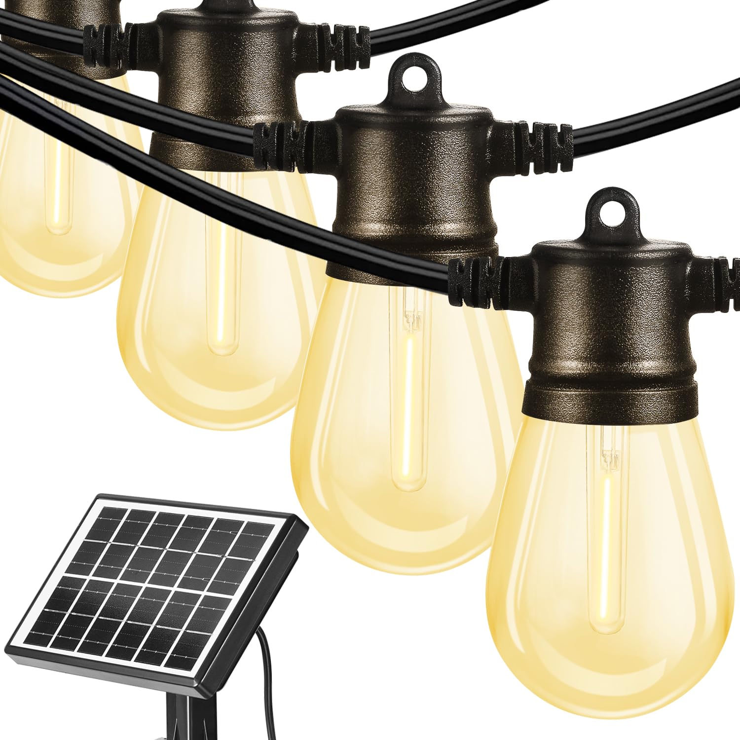 Fmart Solar Outdoor String Lights, 100Ft Solar Light Commercial Grade Waterproof Heavy Duty Outdoor Hanging Lights With 30 Led Shatterproof Bulbs Camping Garden Decorative Lights Warm White