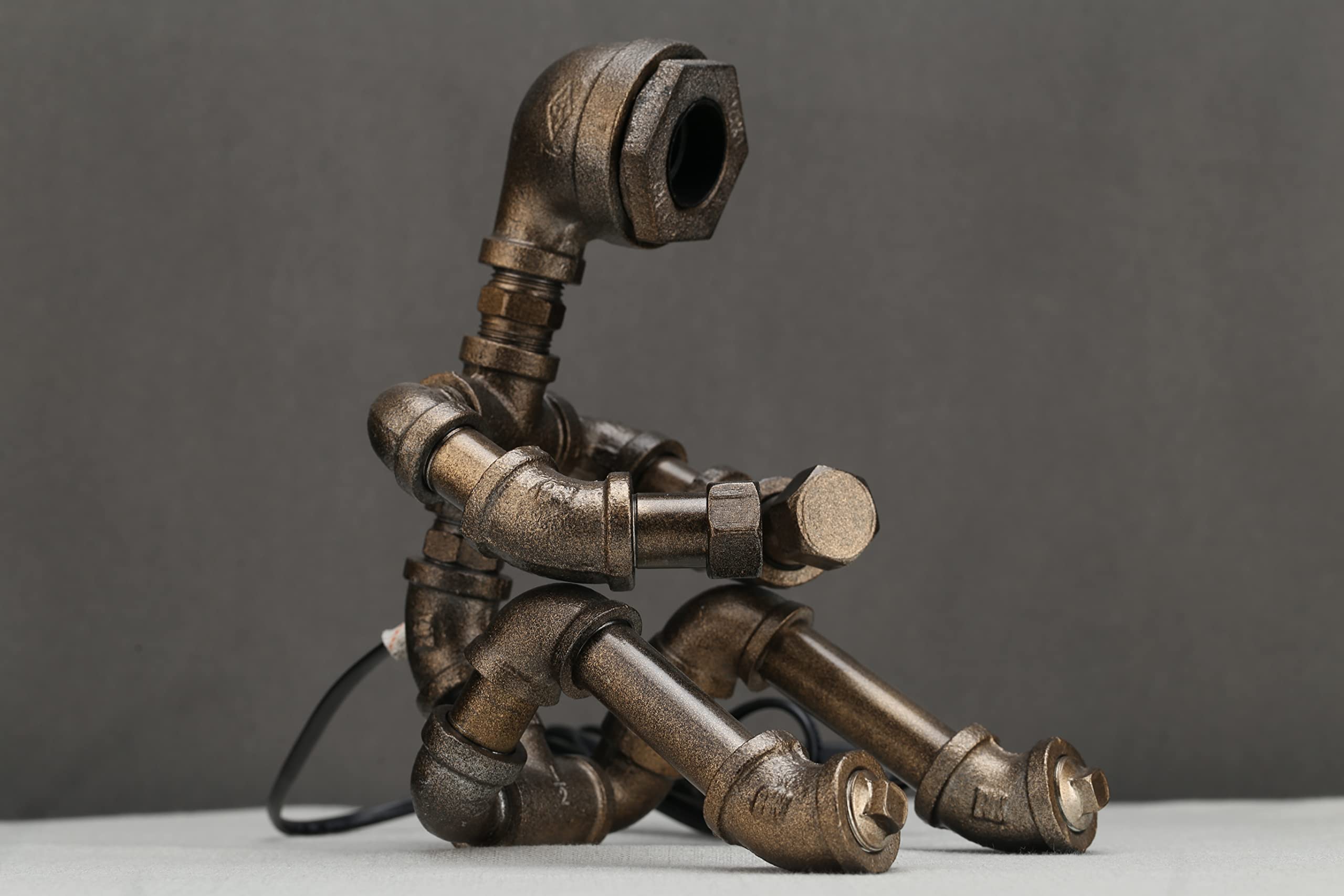 Wubianjie Retro Industrial Robot Lamp - Bronze Steampunk Style, Creative Cool Atmosphere Decoration
