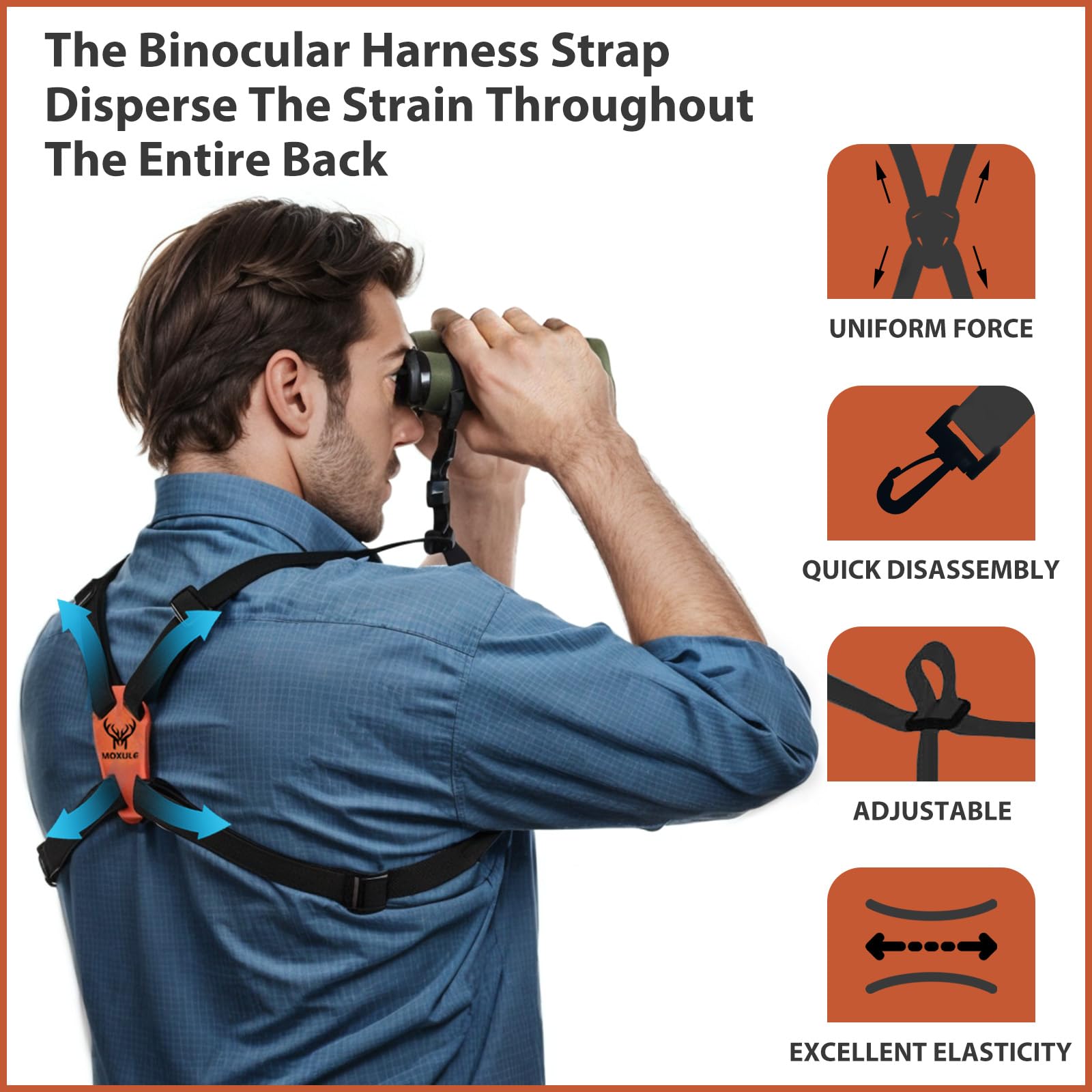 Moxule Binocular Harness Strap X-Shaped - Adjustable Bino Chest Straps For All Binoculars Hunting,Hiking And Birding - Black