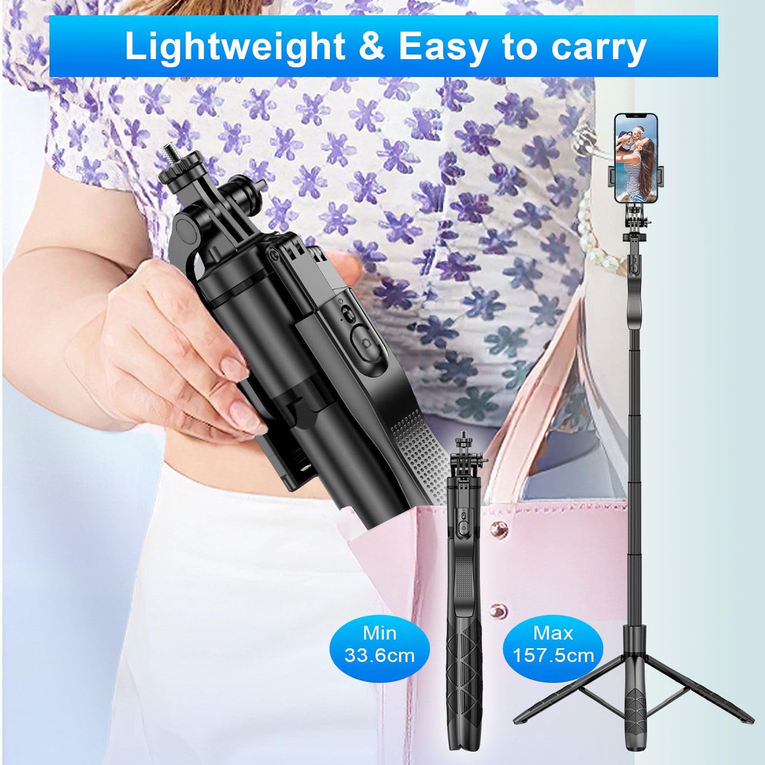 Green House Selfie Stick Phone Tripod With Remote Controller. 360°Rotatable, Lightweight, Antishake, Compatible With Iphone, Samsung Galaxy, Google, Etc. Extendable Upto 62" Fordable Min 13"