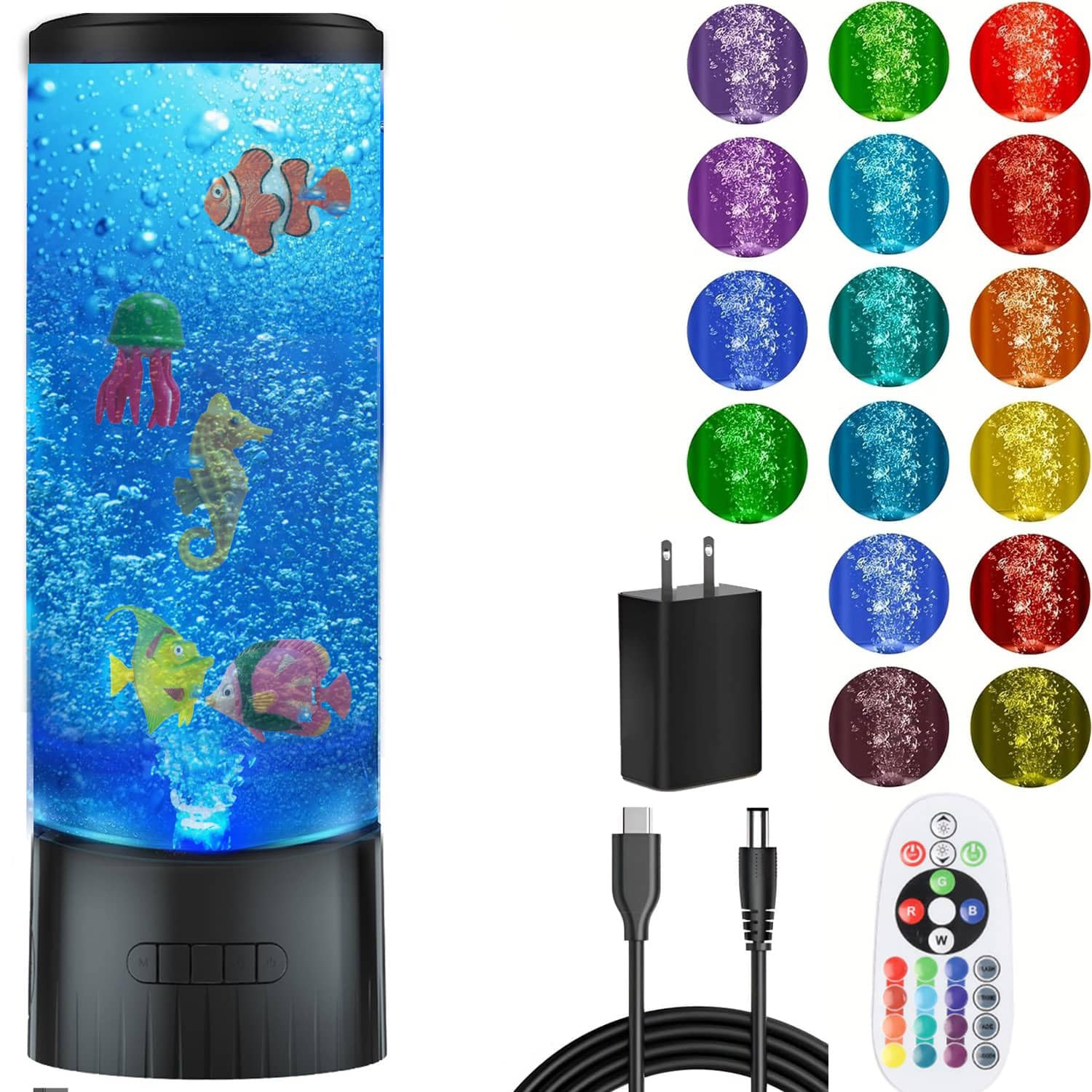 Colorlife Sensory Bubble Table Lamp For All Ages - Autism Support, Fake Fish Aquarium Night Light For Kids, Calming Mood Light For Home & Office