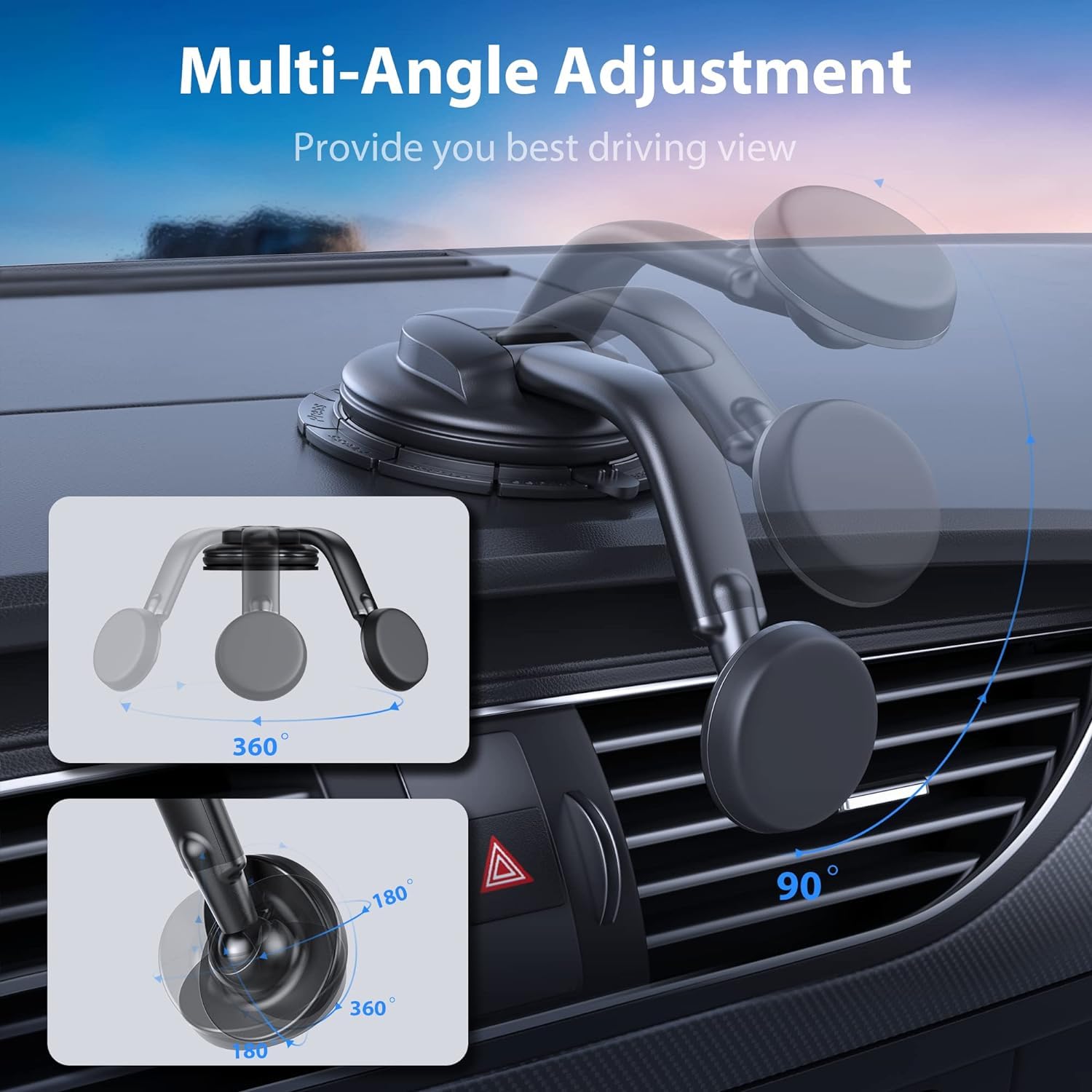 Dolyofg Magnetic Phone Holder For Car, [ Powerful Magnets & Military-Grade Suction] Car Phone Holder Mount Dashboard Windshield Cell Phone Holder Phone Stand For Car Iphone Android Automobile Cradle