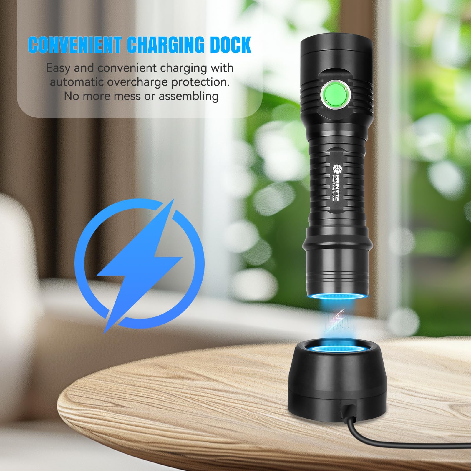 Brinyte Wt01 1100 Lumens Ultra-Bright Rechargeable Flashlight With Charging Dock, High Lumens Led Power Outage Flash Light Handheld Light For Homeuse, Outdoor, Searching, Camping And Emergency